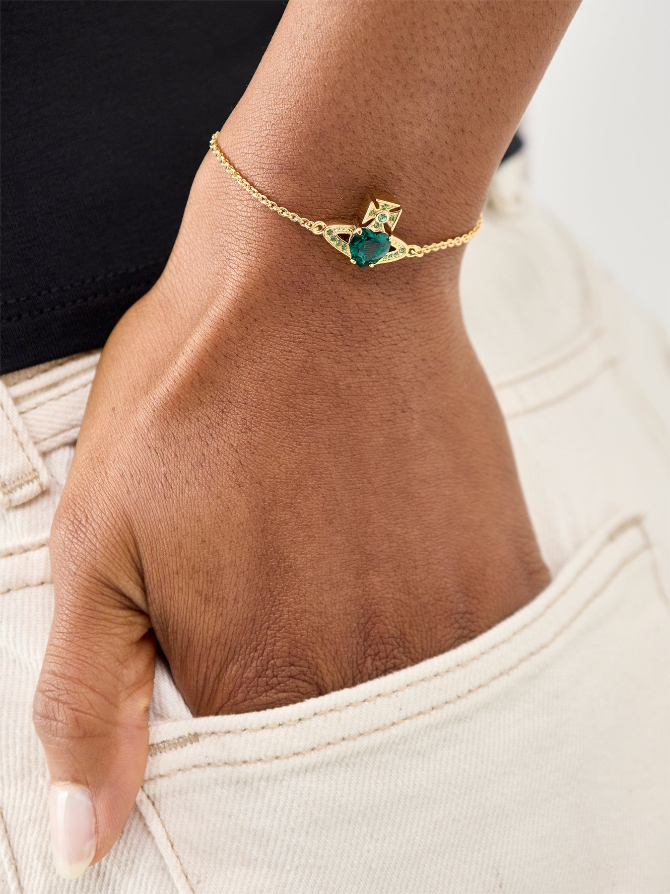 Ariella Charm Bracelet Gold Emerald