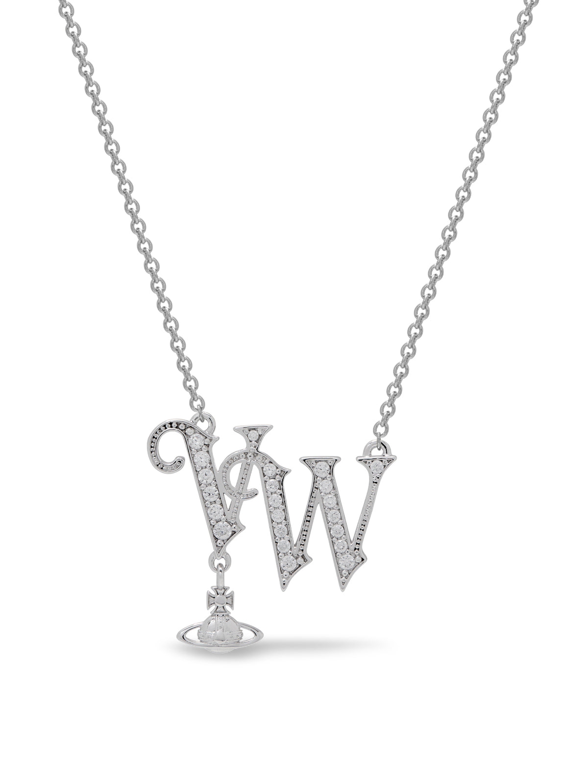 Logo Cubic Zirconia Pendant Necklace Silver