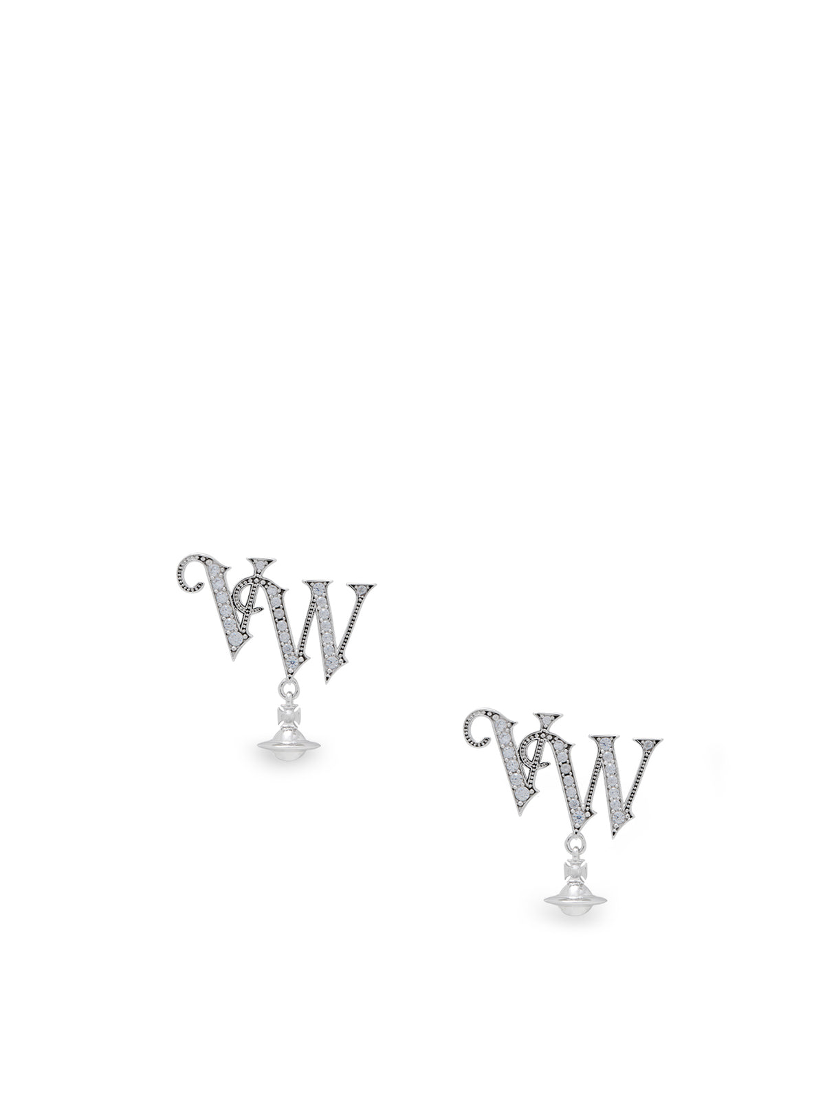 Logo Cubic Zirconia Stud Earrings Silver