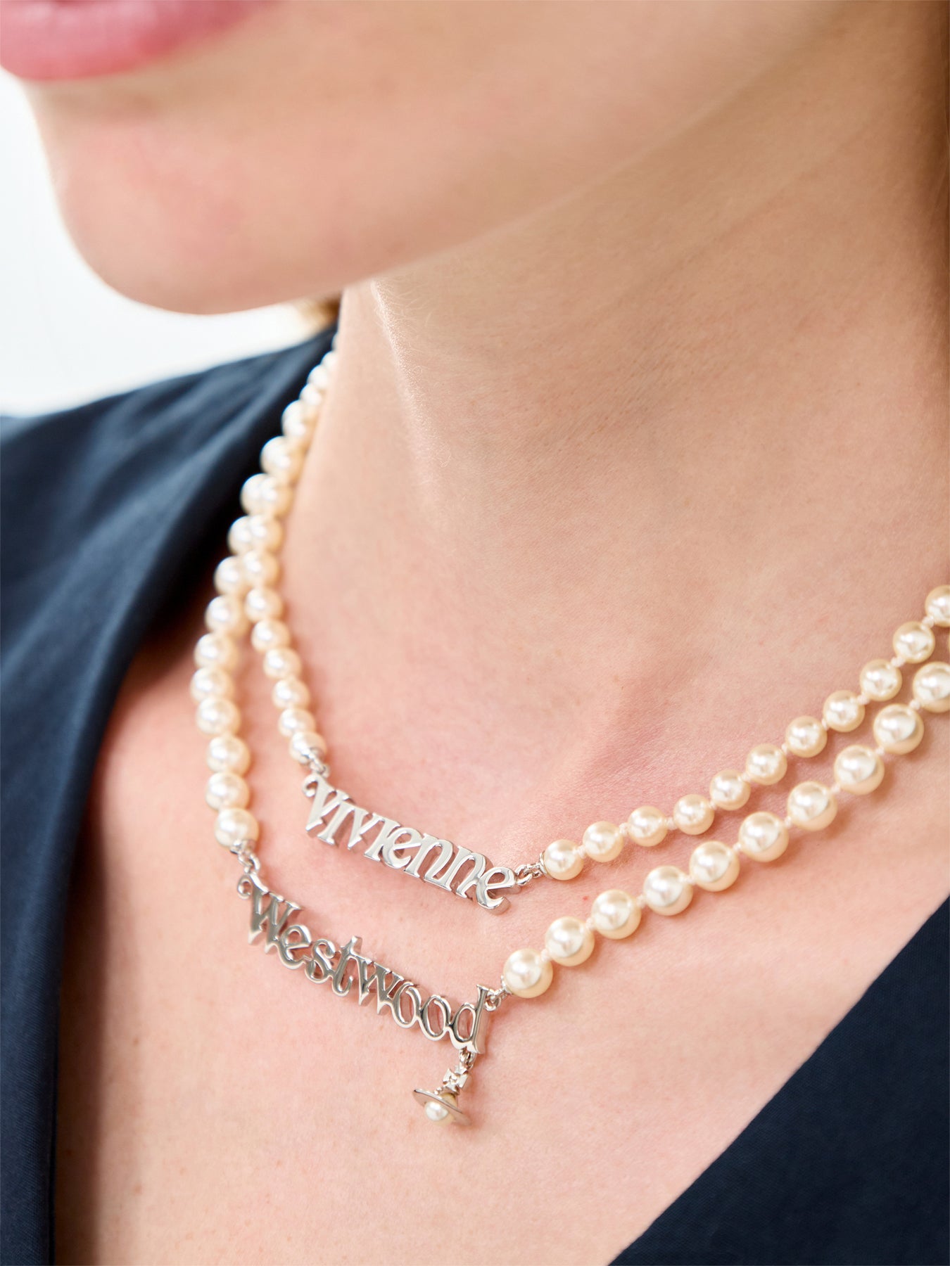 Amelia Necklace Platinum Cream Pearl Silver