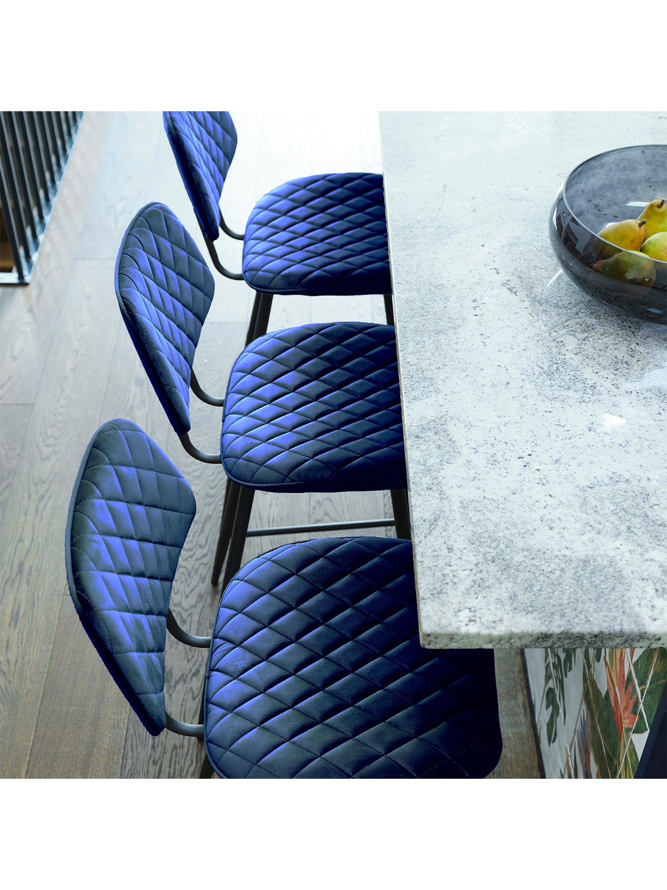 Archer Velvet Counter Stool Blue