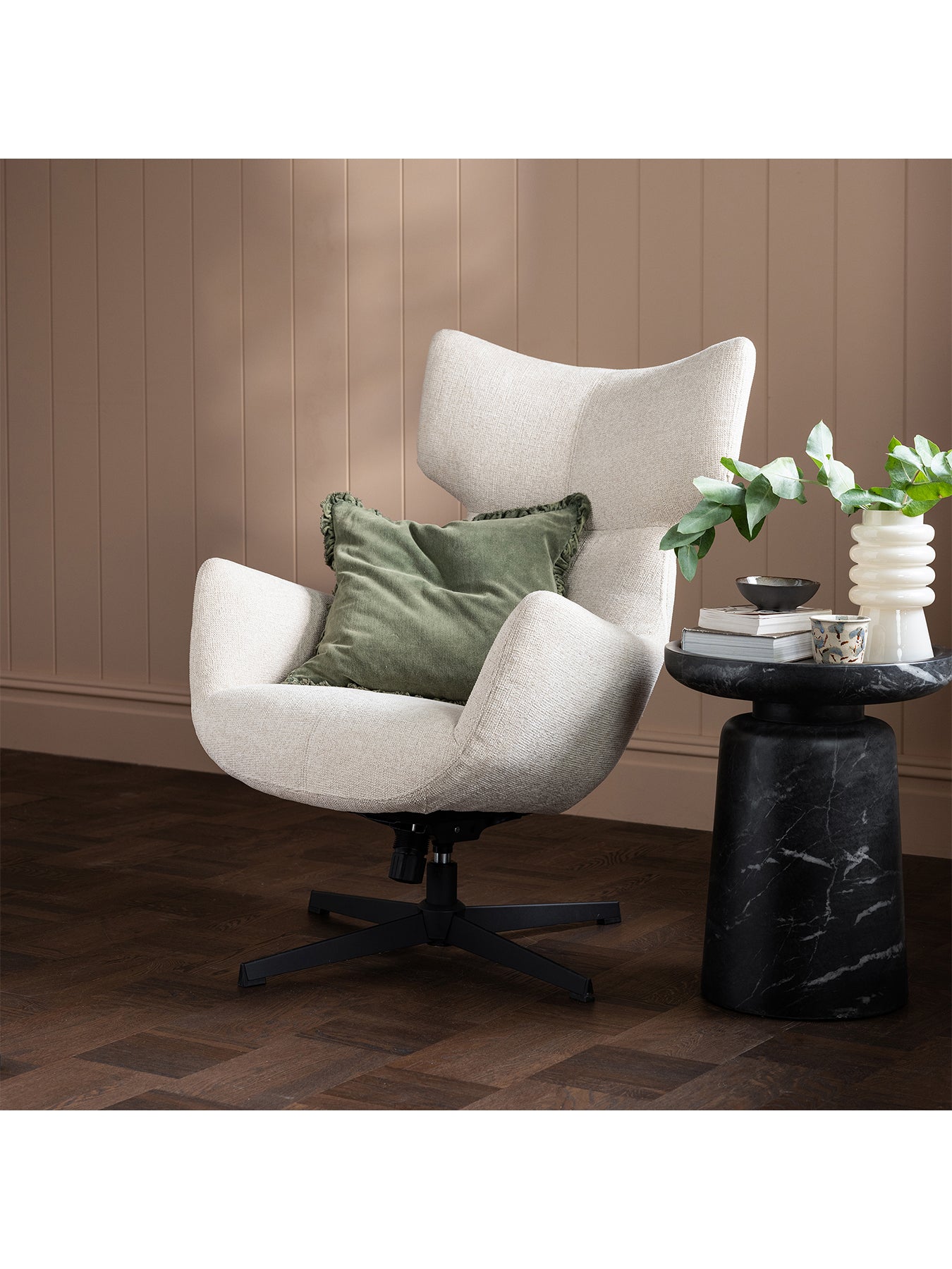 Pendock Neutral Fabric Swivel Armchair