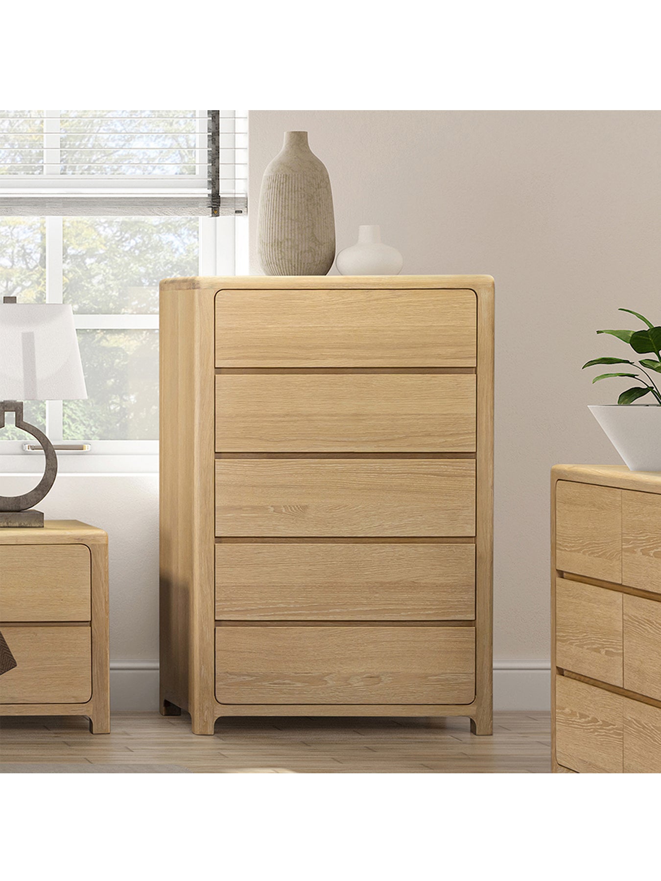 Hadrian Oak 5 Drawer Tallboy