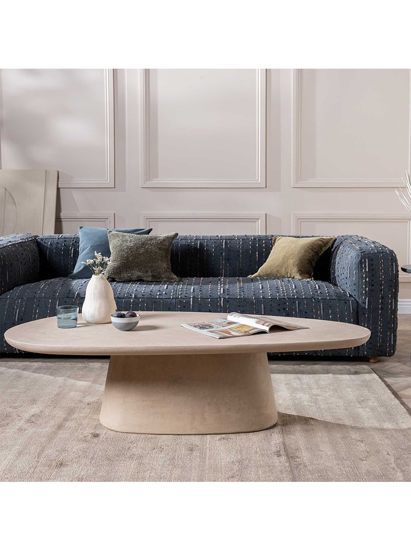 Capella Faux Stone Oval Coffee Table Neutral