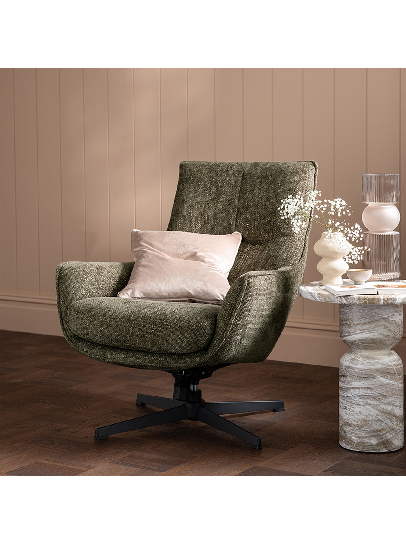 Draycott Green Fabric Swivel Armchair