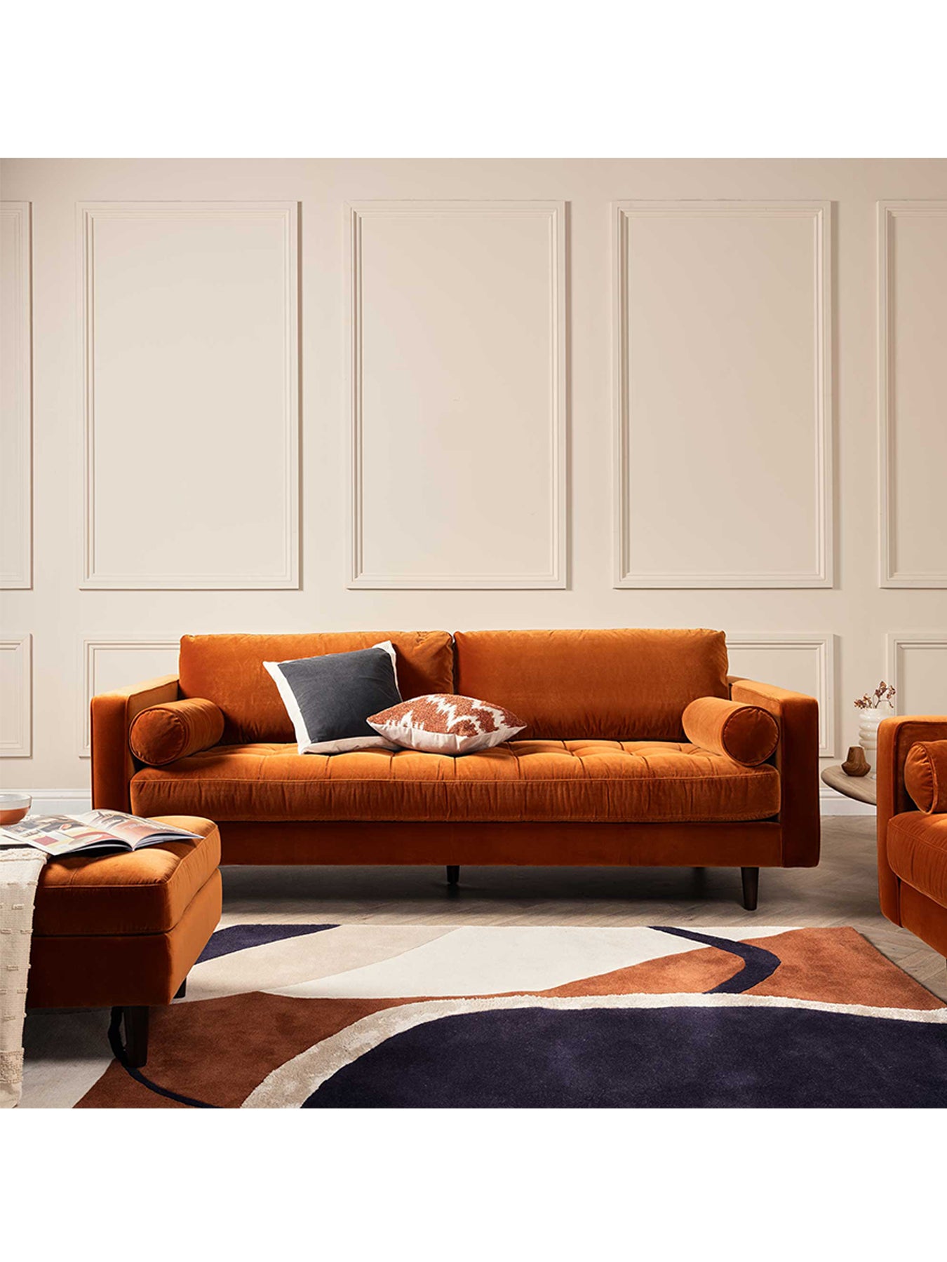 Hemingway Burnt Orange Velvet 3 Seater Sofa