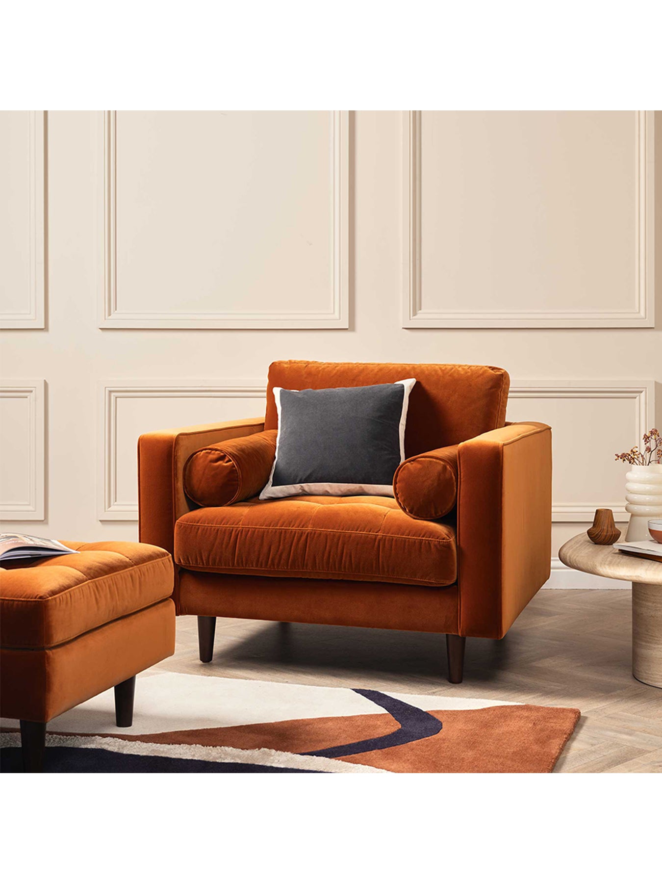Hemingway Burnt Orange Velvet Armchair