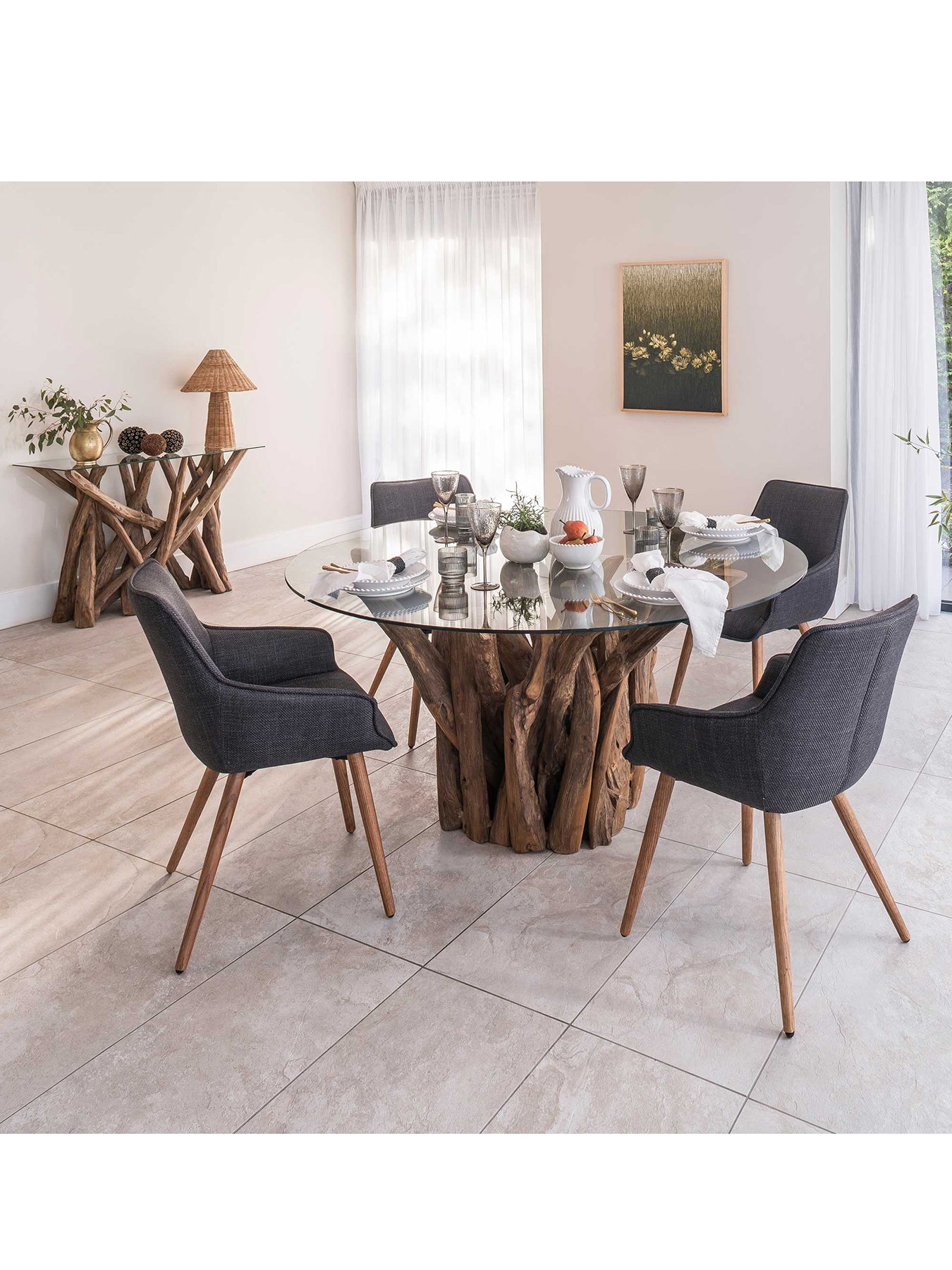 Whinfell Glass and Teak Dining Table