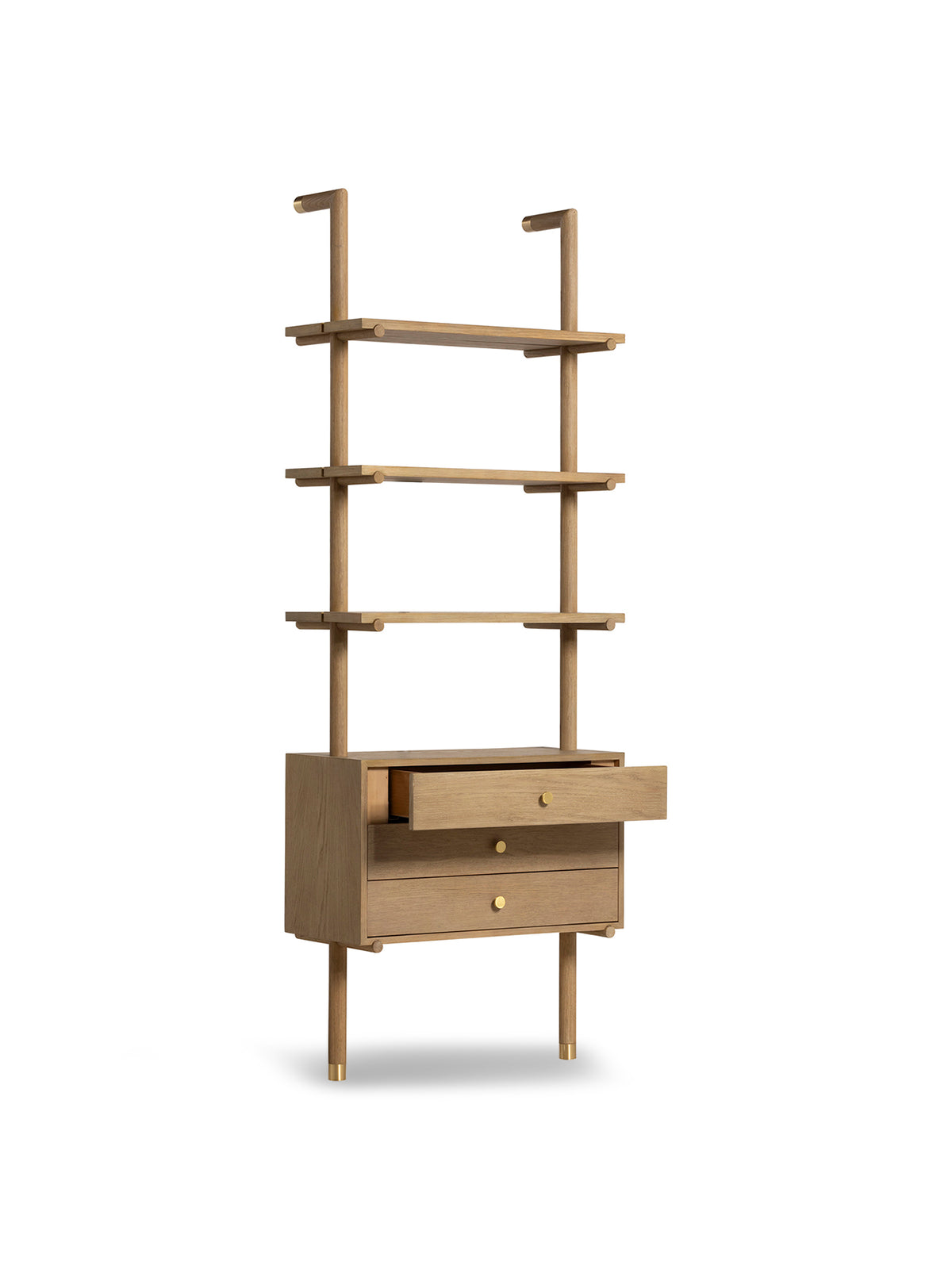 Athos Oak Wood Bookshelf With Drawers and Shelves