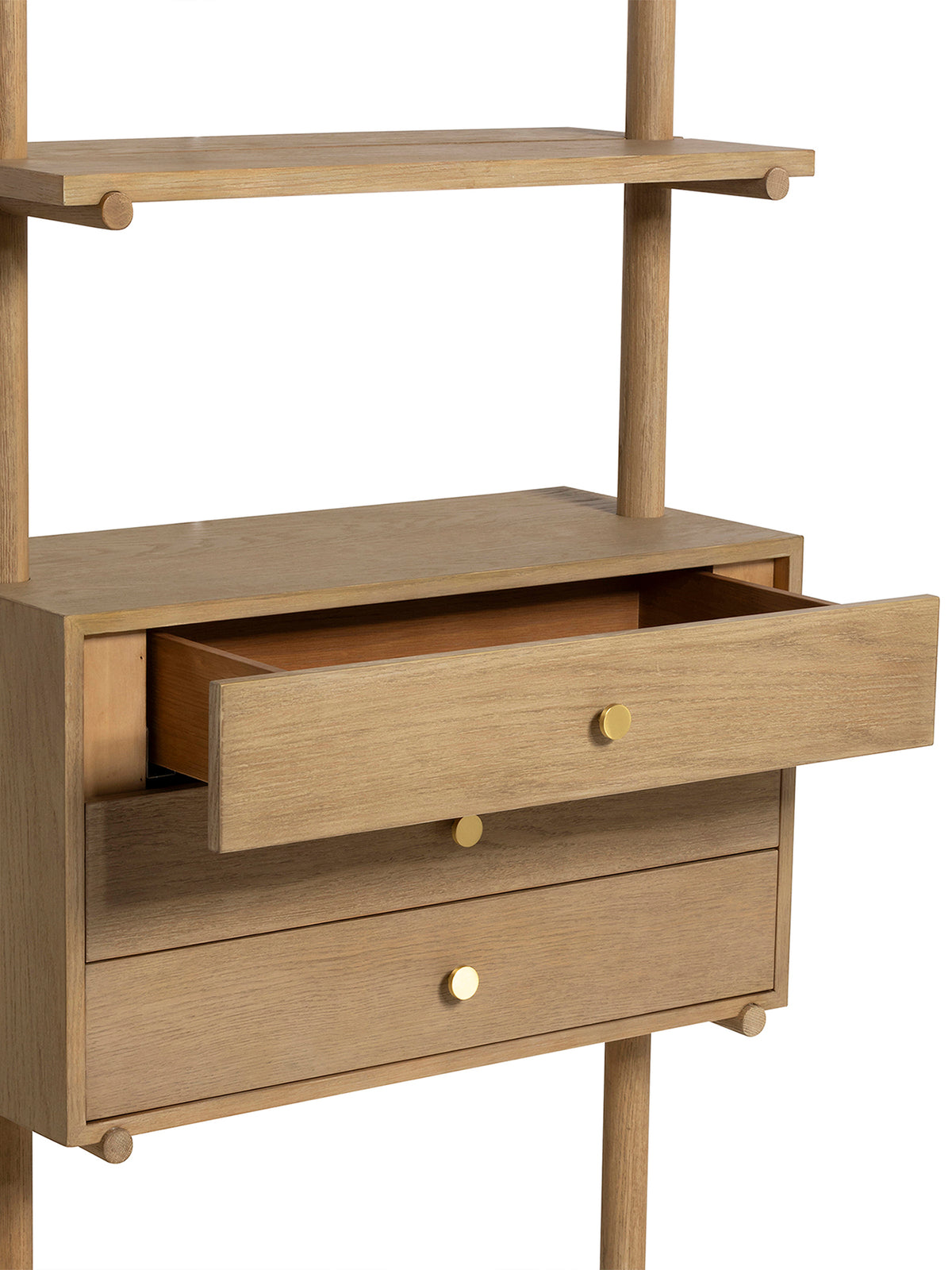 Athos Oak Wood Bookshelf With Drawers and Shelves