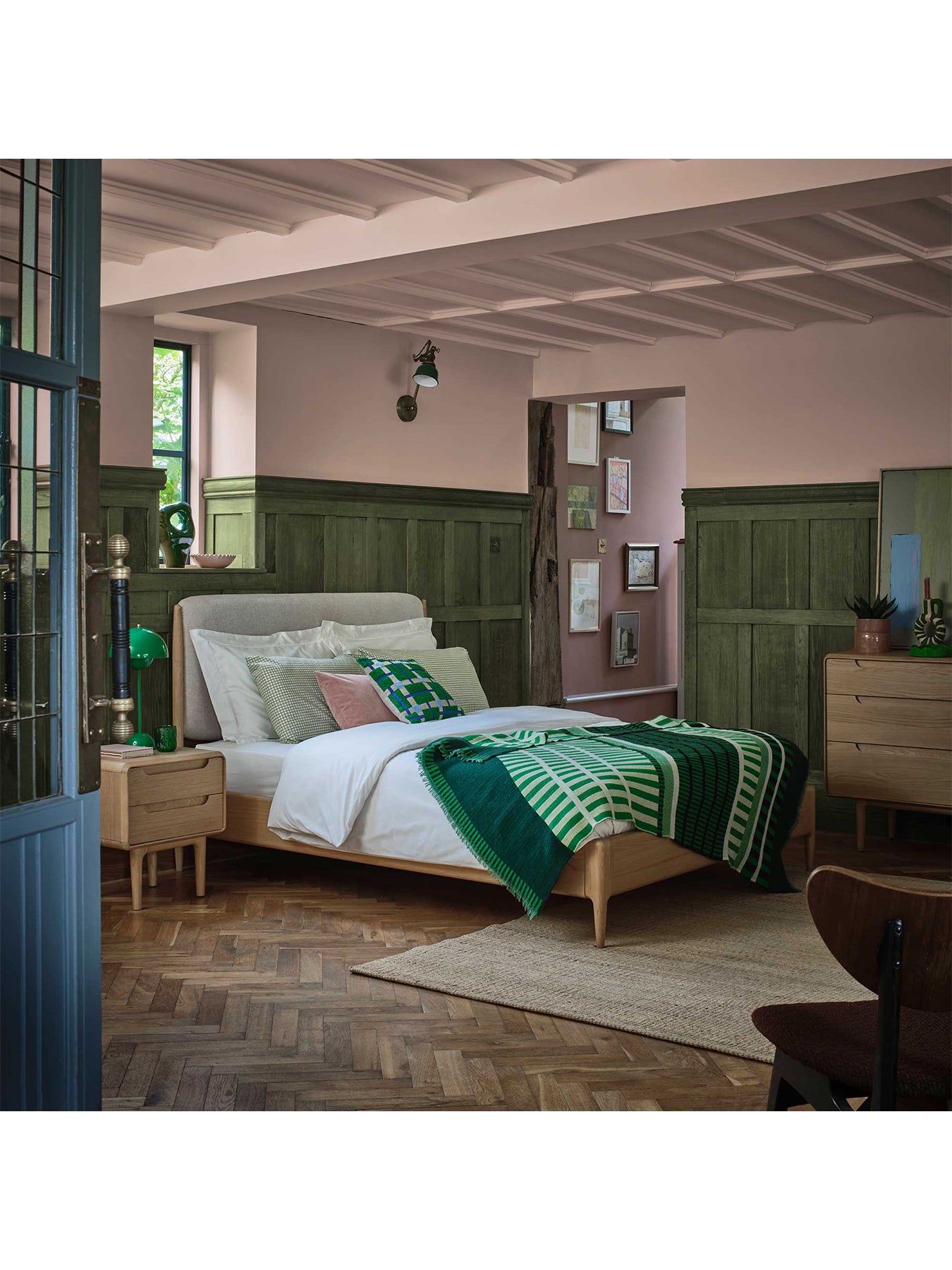 Winchester Oak Upholstered Double Bed Frame