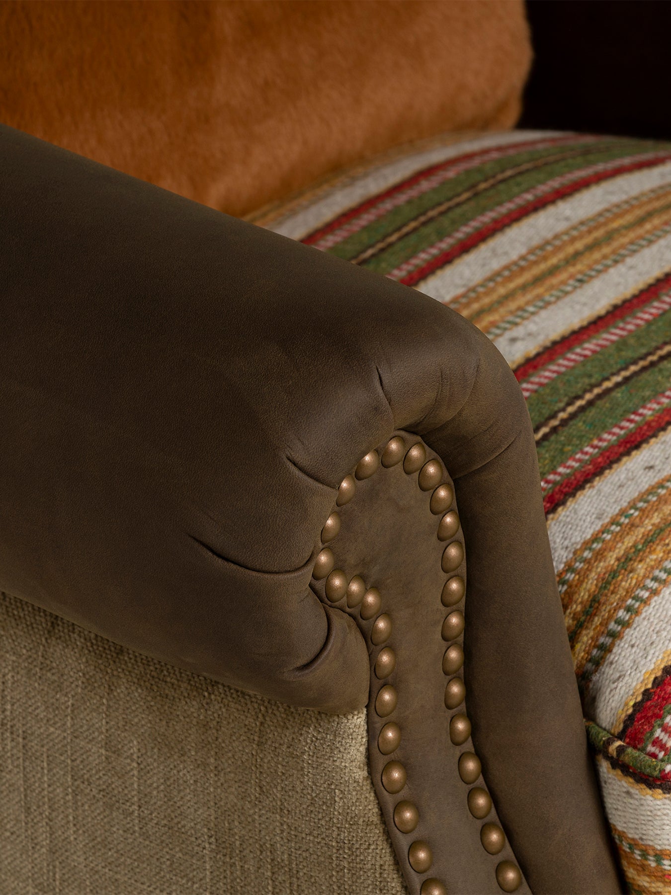 Bertie Leather Armchair With Fabric Seat