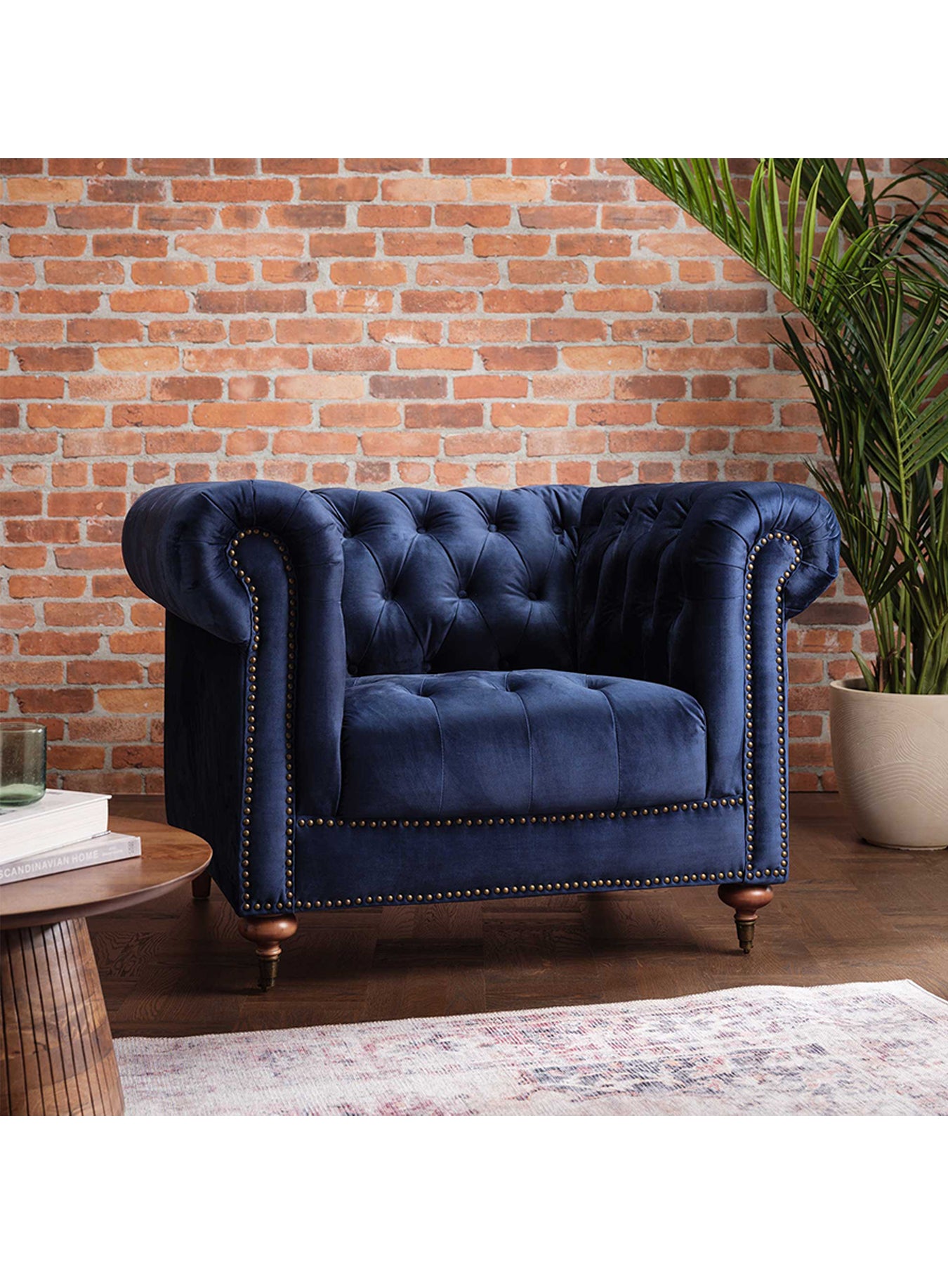Duchamp Velvet Chesterfield Armchair Blue