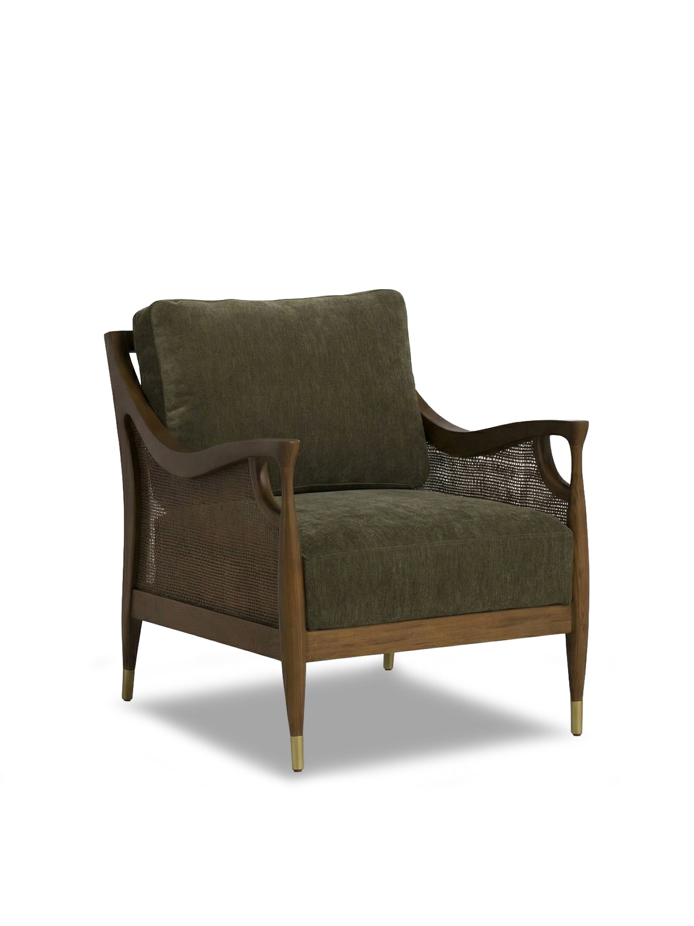 Olive Green Fabric Accent Chair With Rattan