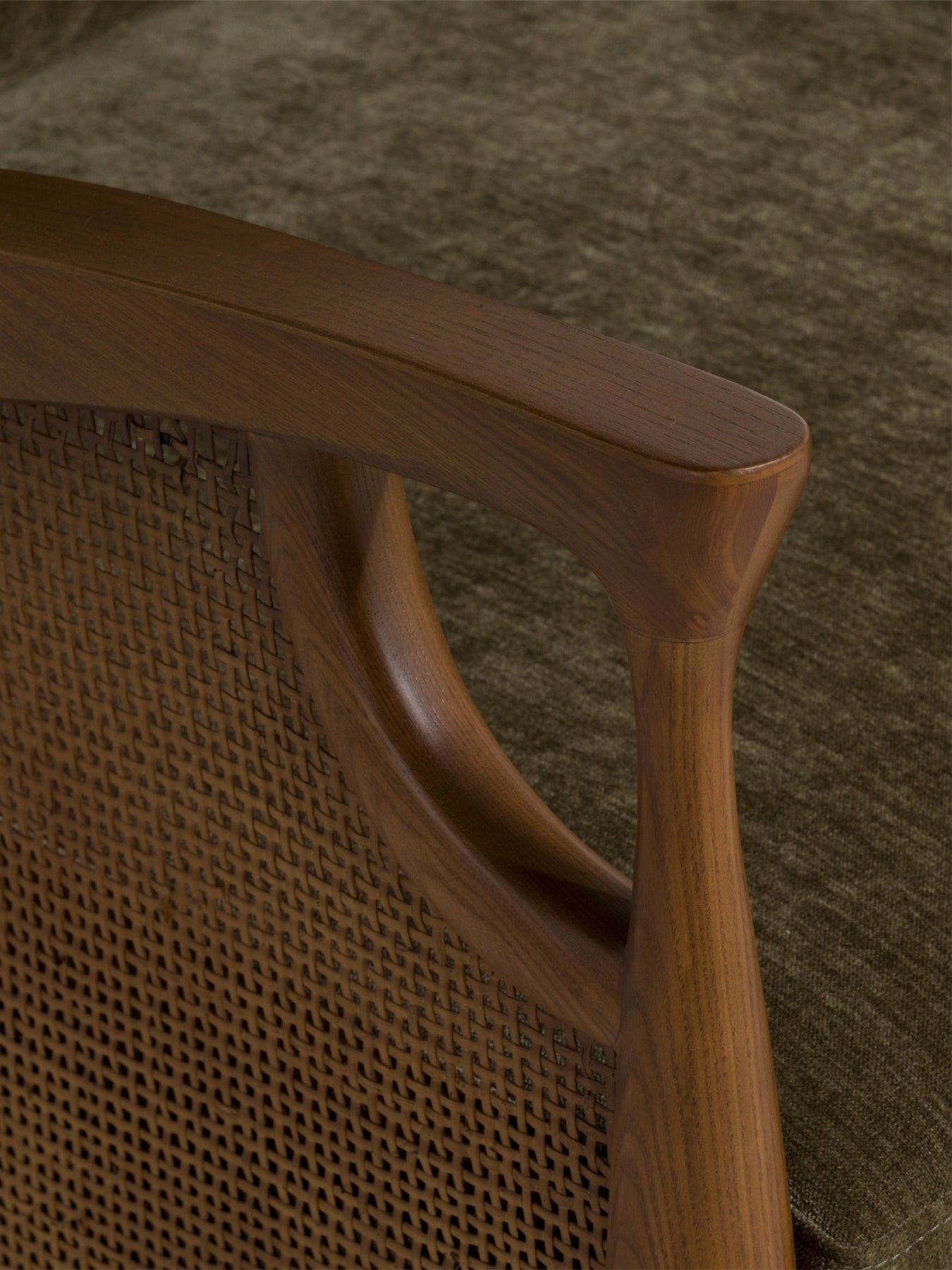Olive Green Fabric Accent Chair With Rattan