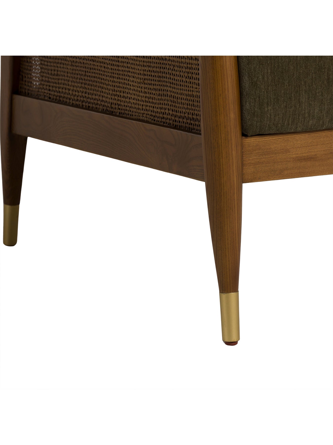 Olive Green Fabric Accent Chair With Rattan