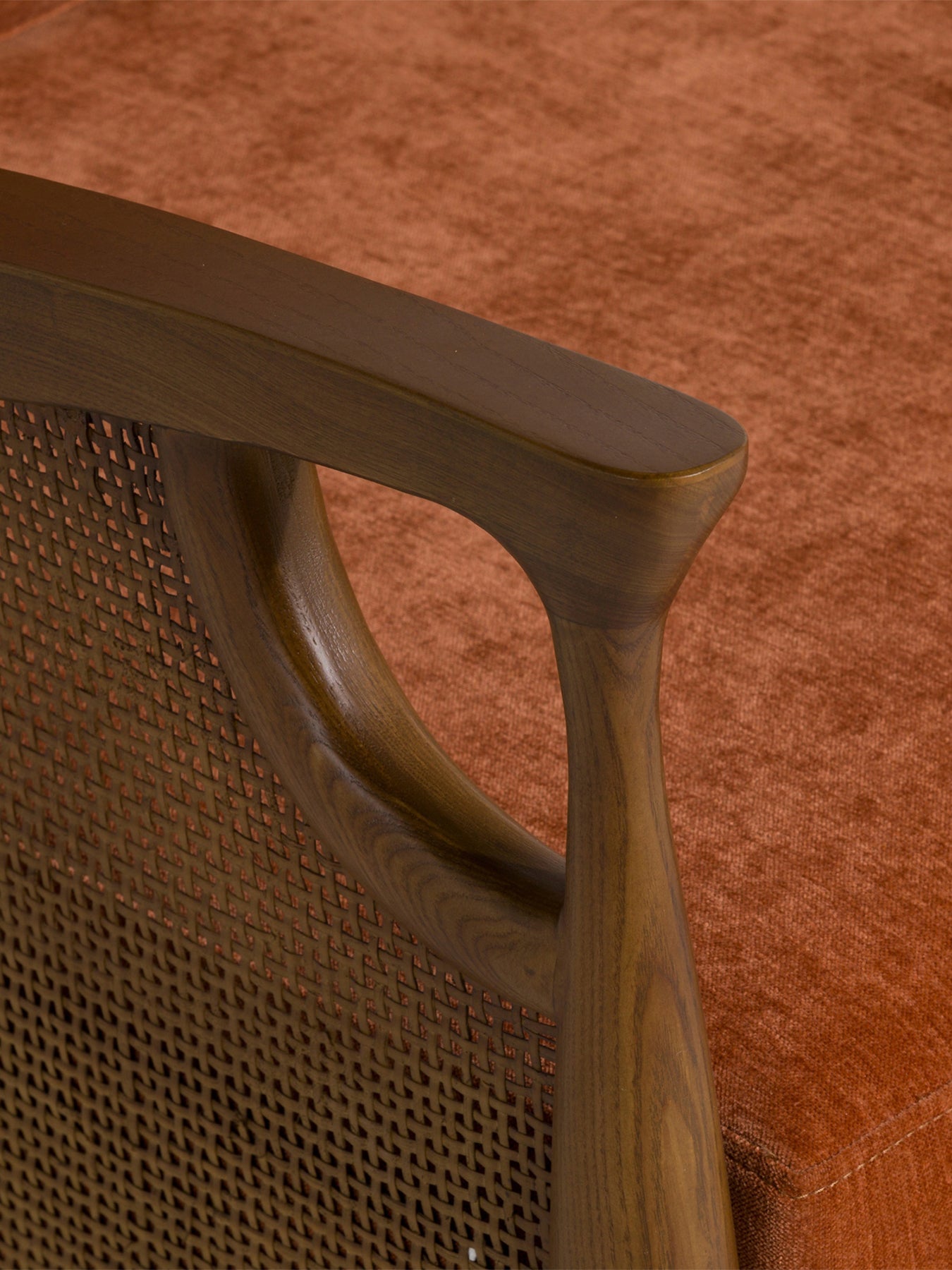 Fabric Accent Chair With Rattan Orange