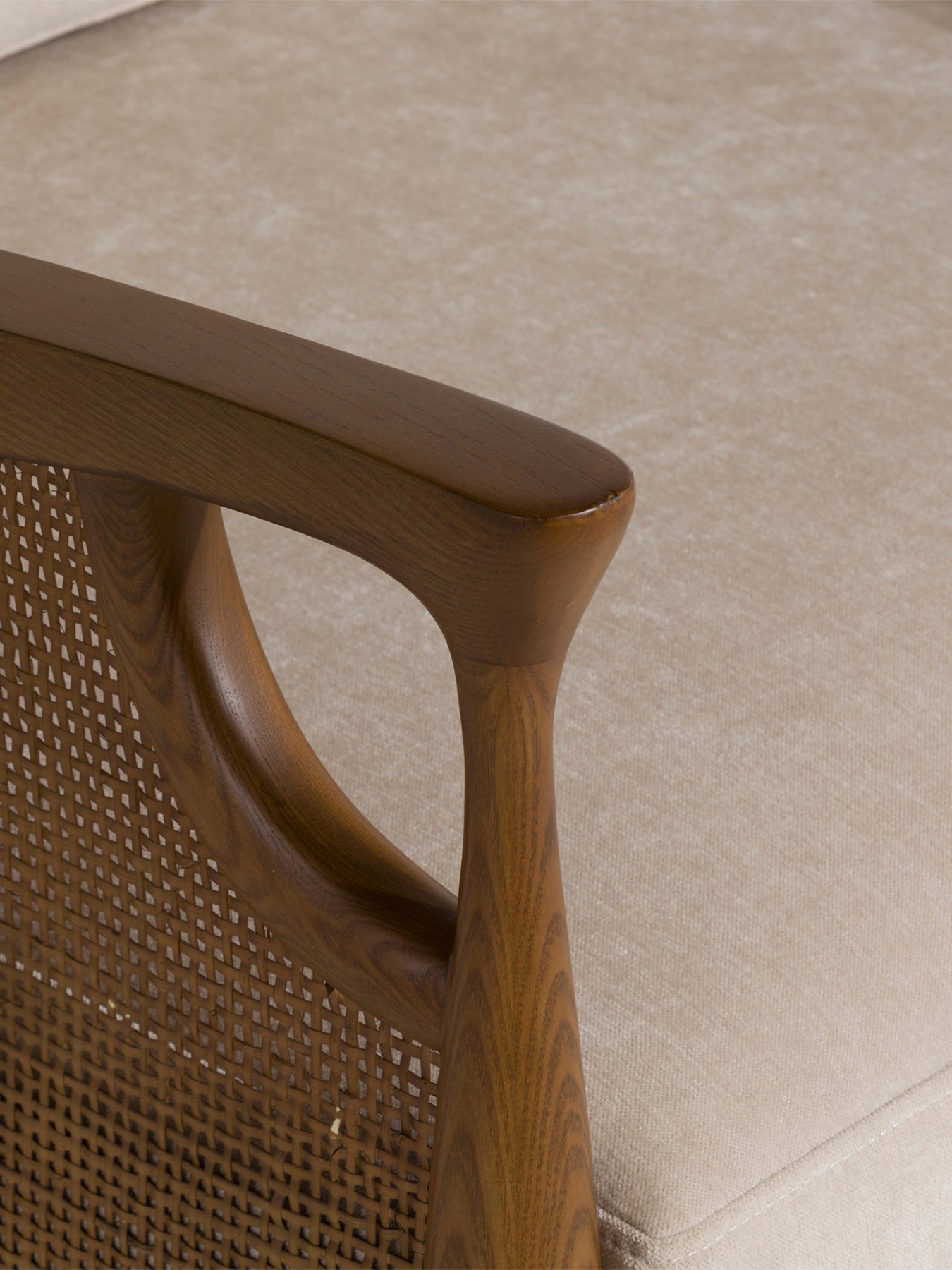 Fabric Accent Chair With Rattan Neutral