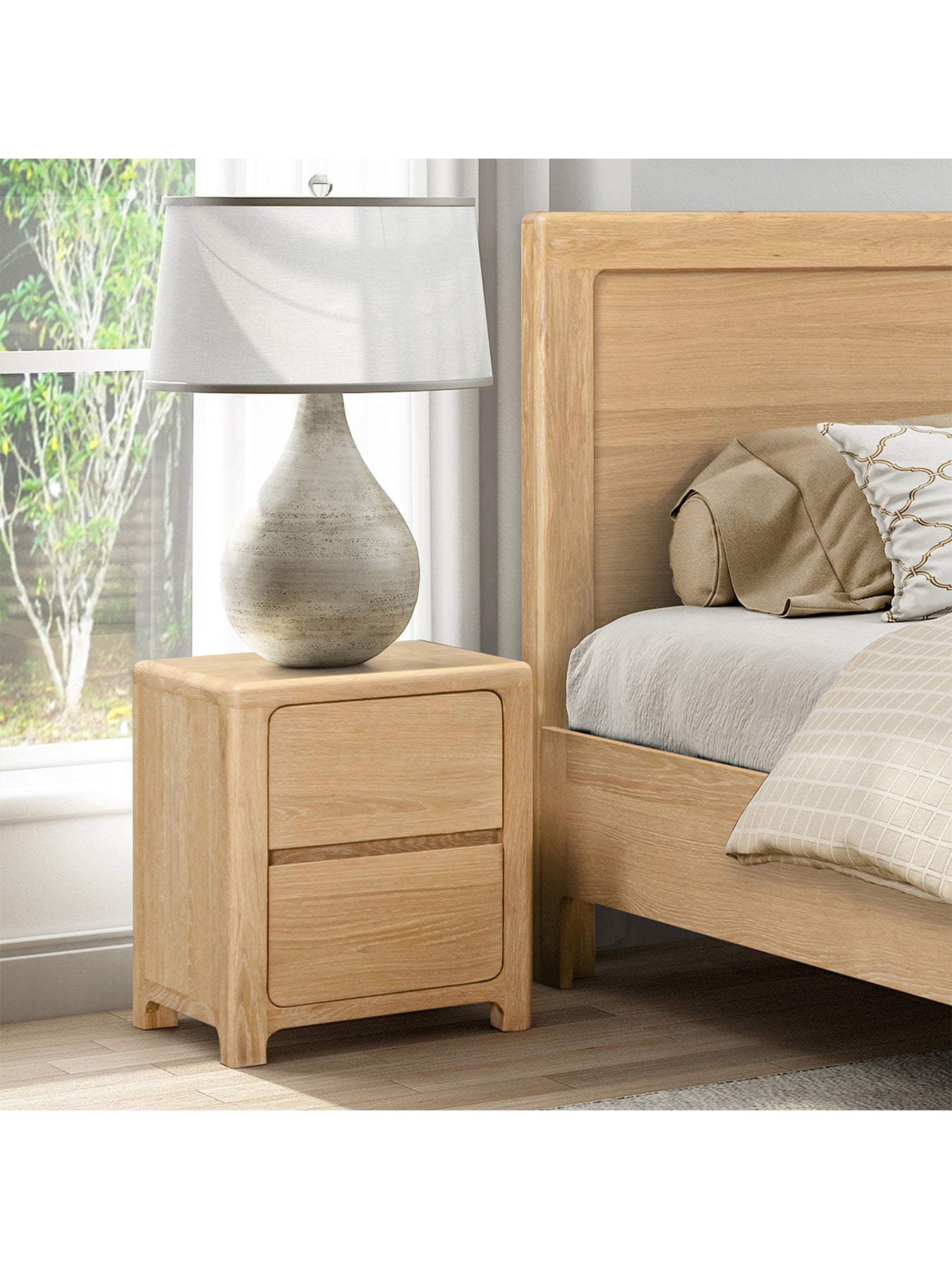 Hadrian 2 Drawer Natural Oak Bedside Chest