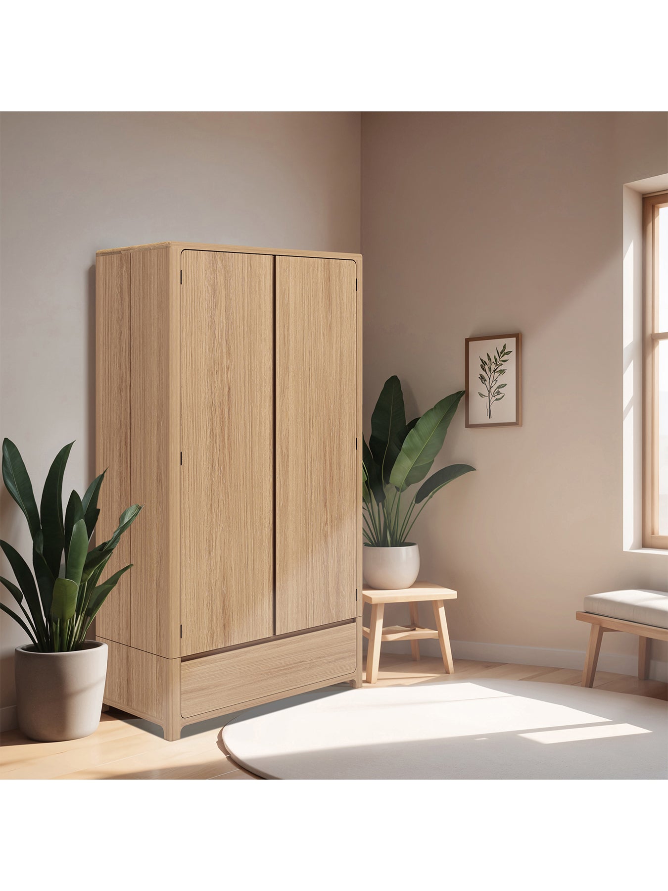 Hadrian Oak 2 Door 1 Drawer Wardrobe