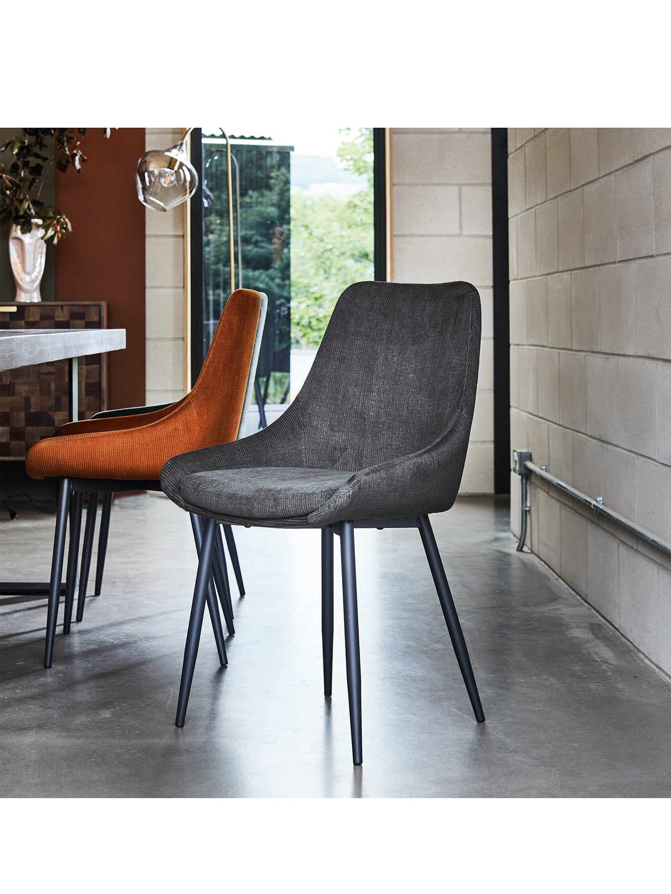 Emmett Cord Fabric Dining Chair Grey