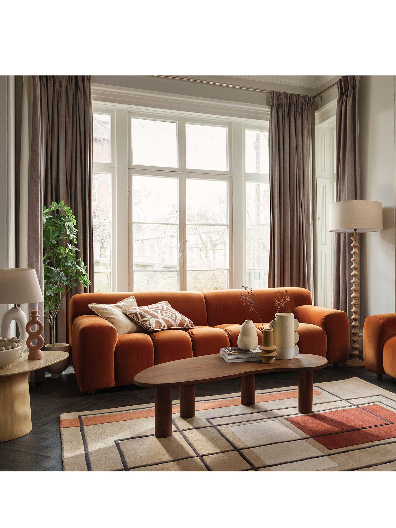 Lavinia Orange Velvet 3 Seater Sofa