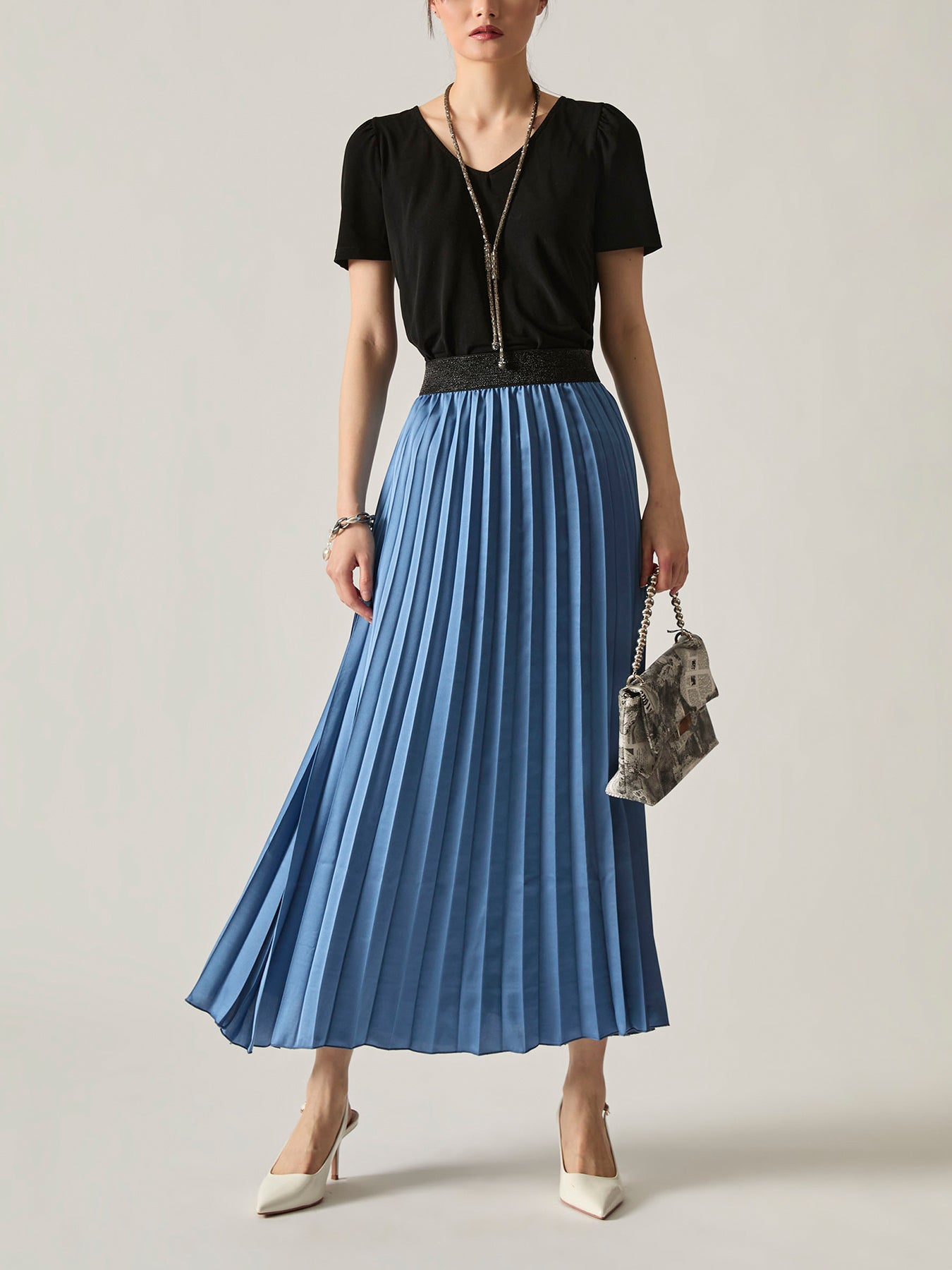 Pleated Maxi Skirt Blue