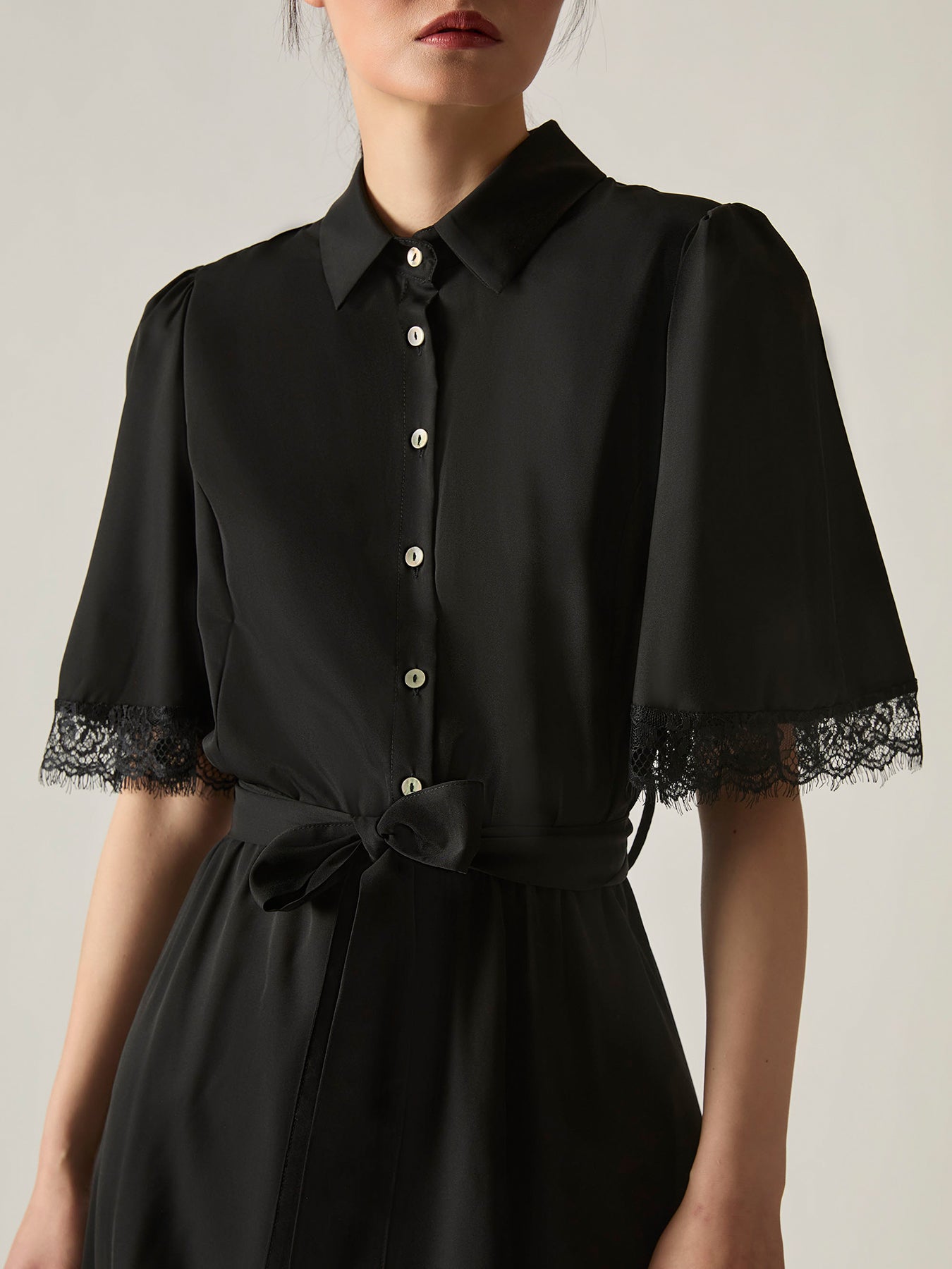 Lace Hem A-Line Dress Black