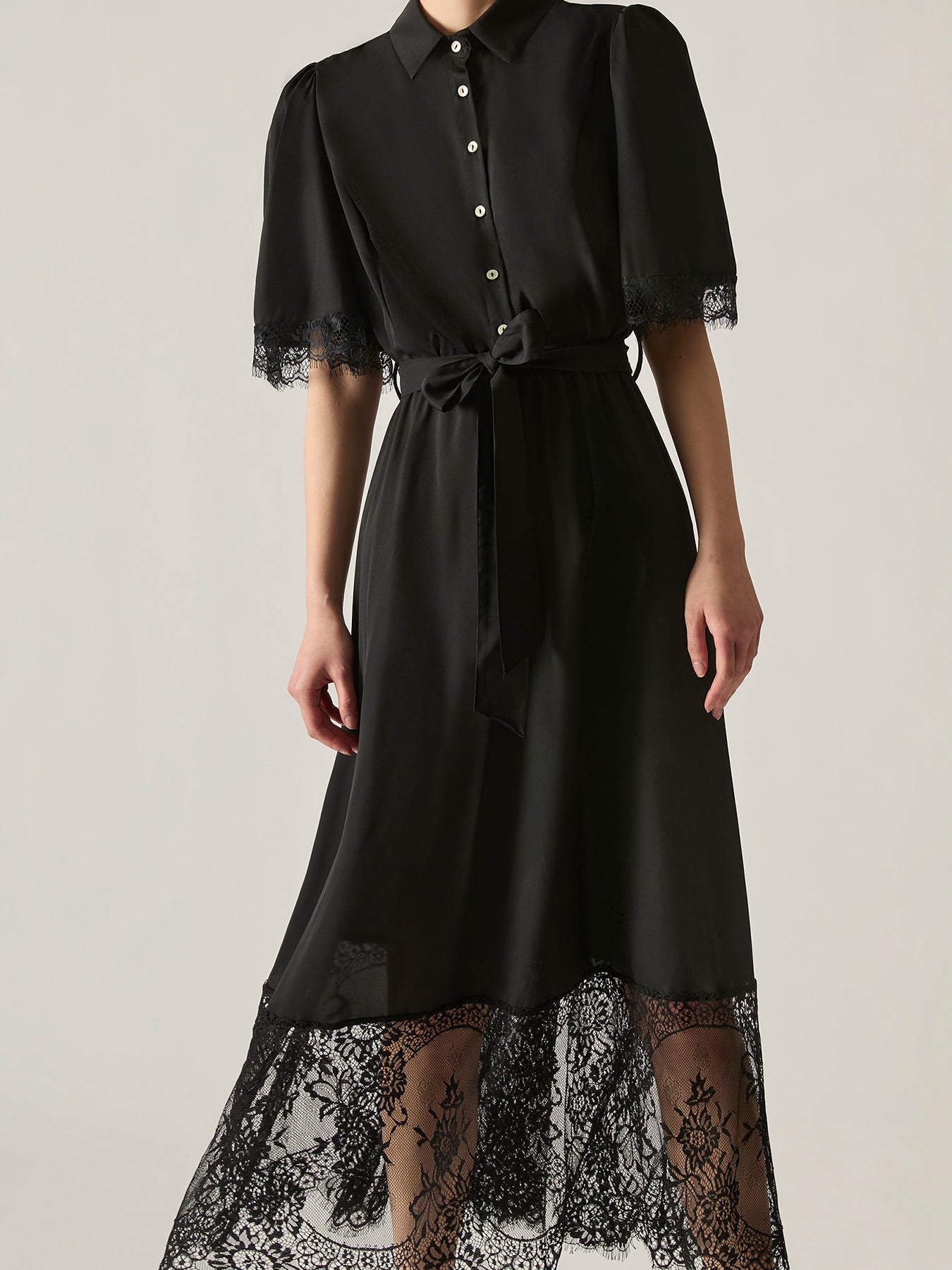 Lace Hem A-Line Dress Black