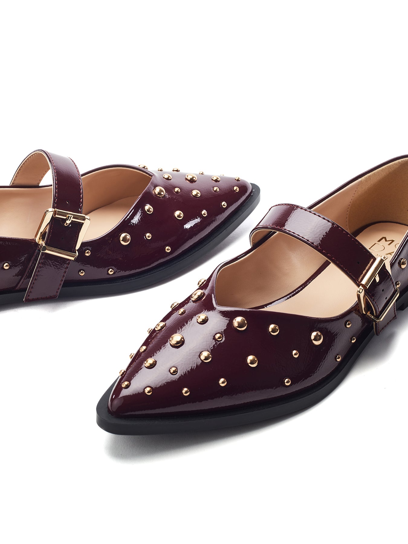 Fijia Studded Mary Jane Shoes Burgundy
