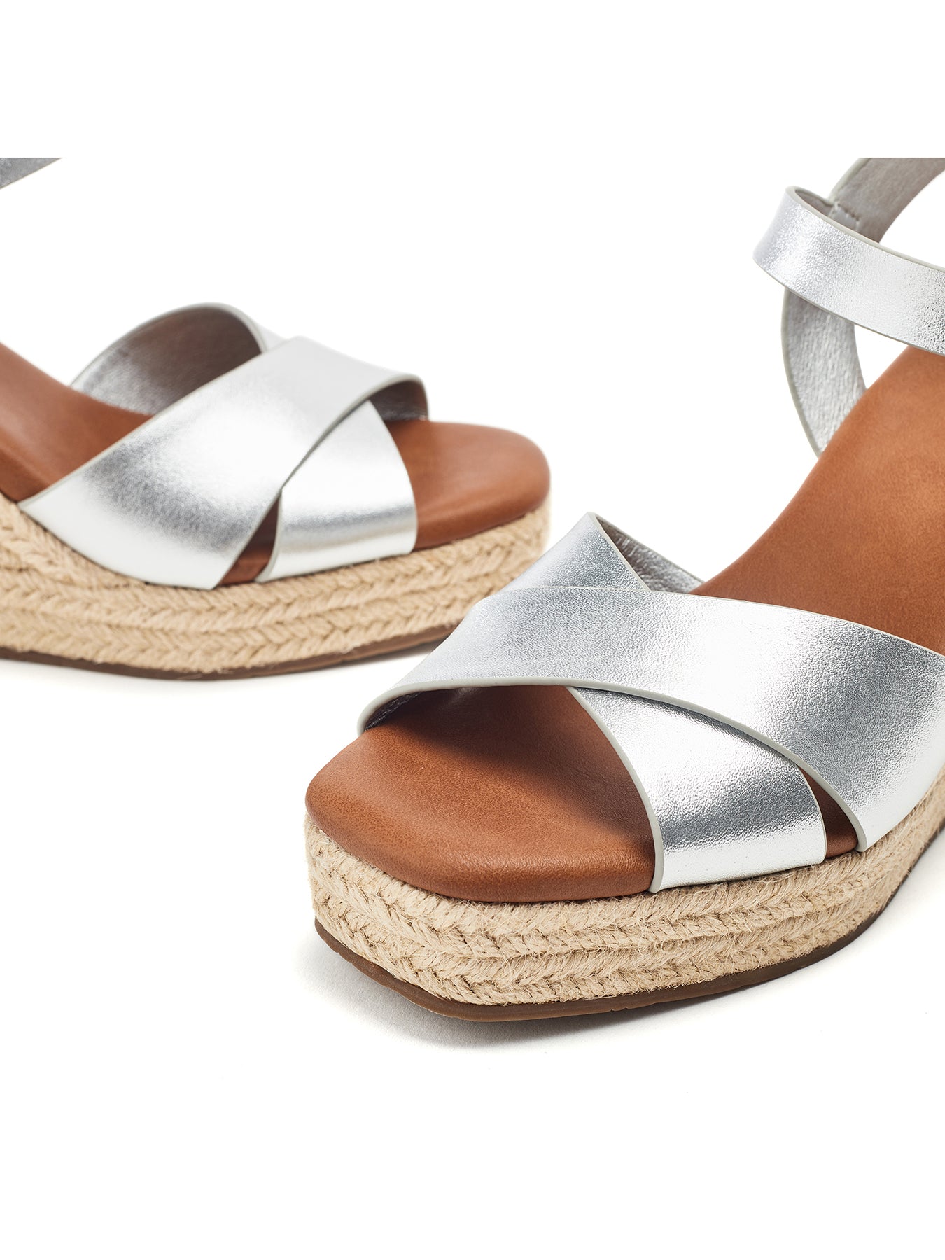 Jasminium Leather Wedge Sandals Silver
