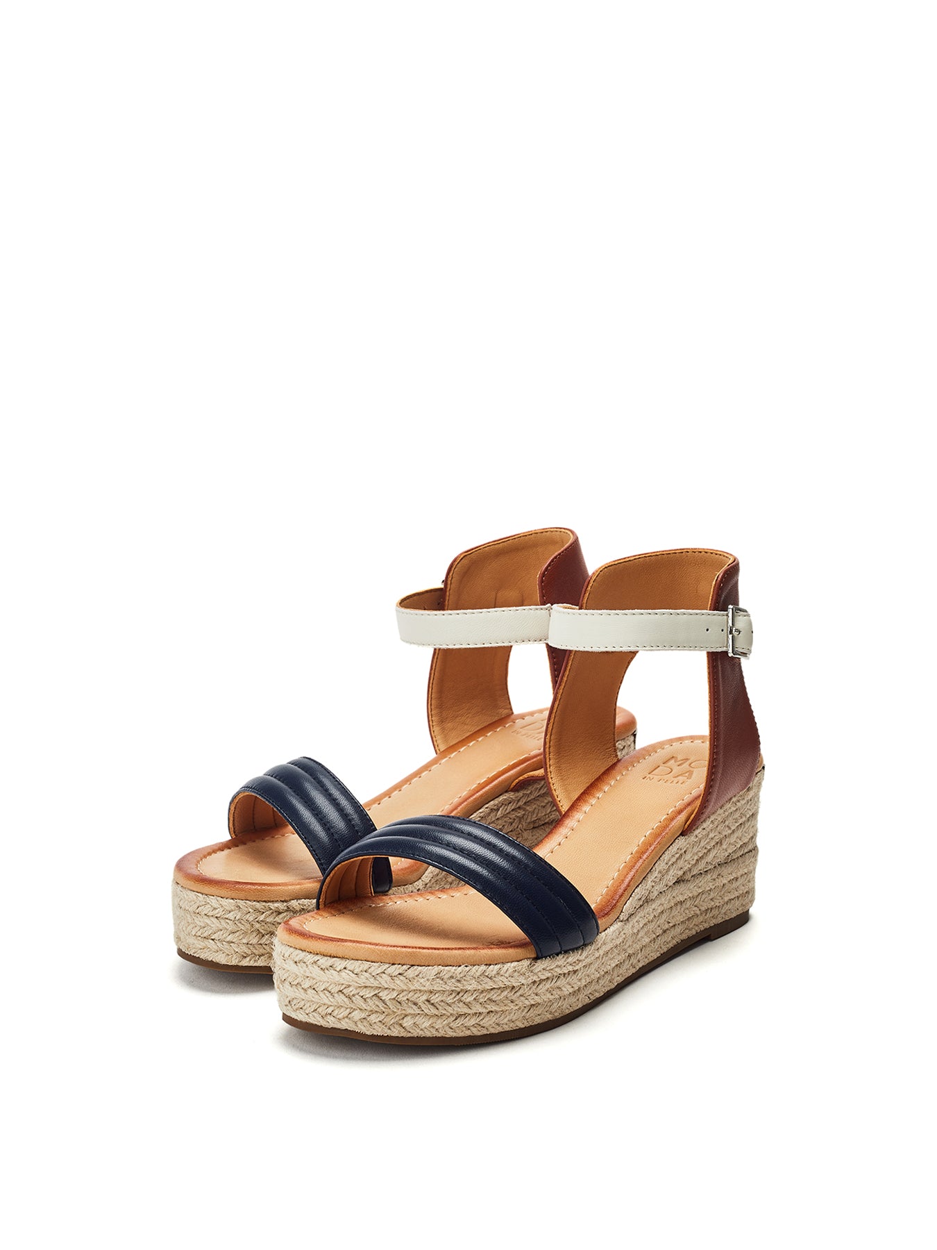 Kolanthia Leather Wedge Sandals Blue