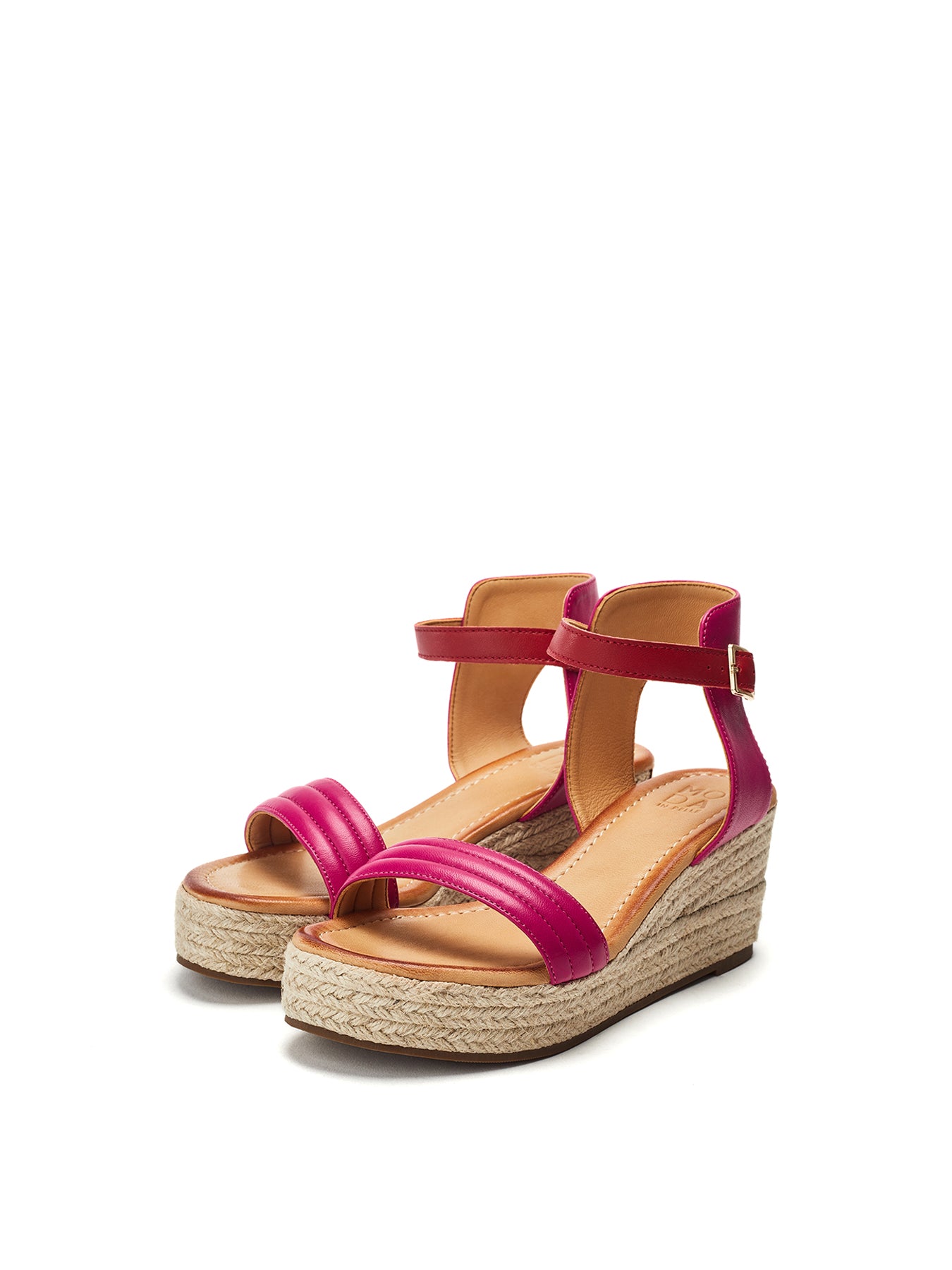 Kolanthia Leather Wedge Sandals Pink