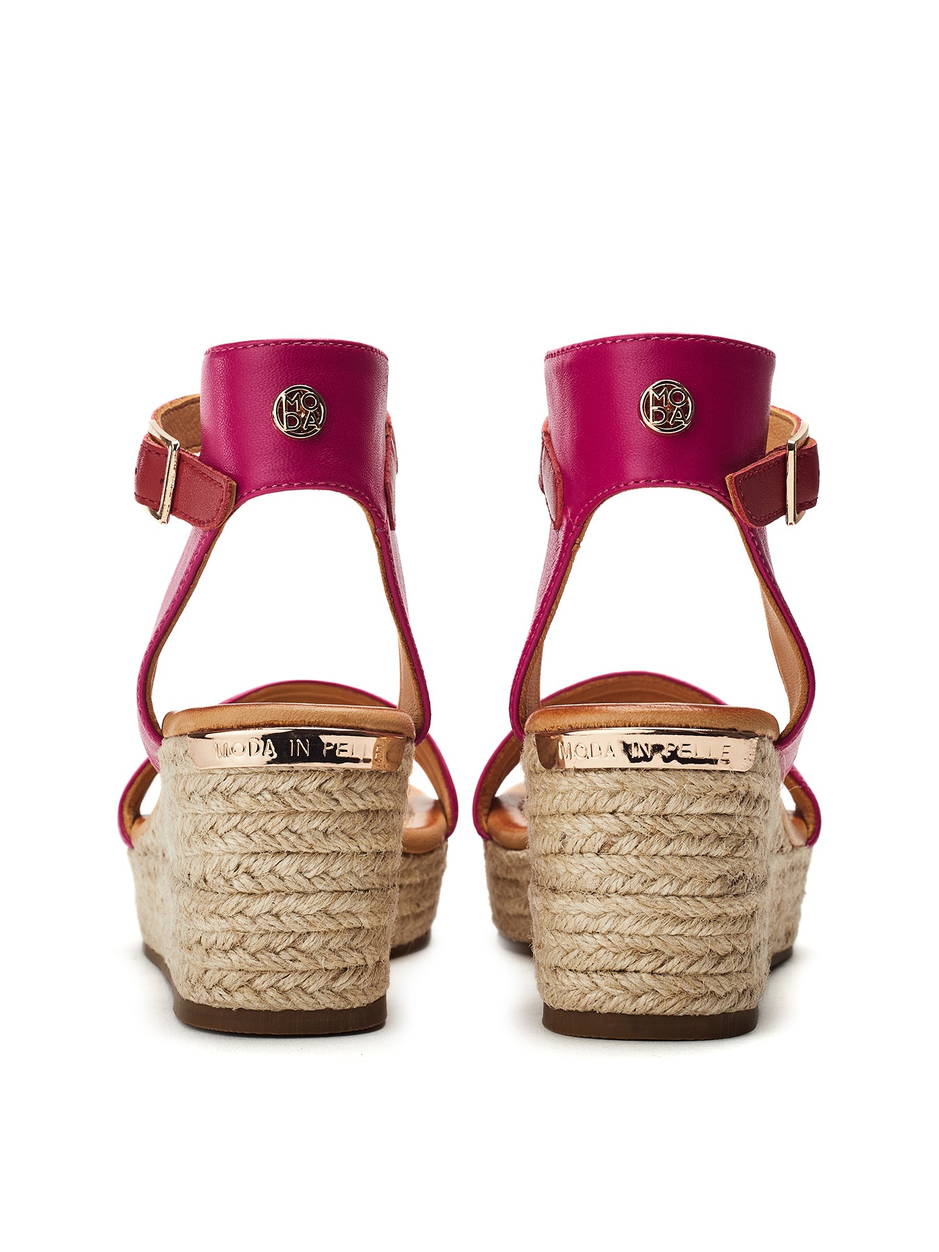 Kolanthia Leather Wedge Sandals Pink