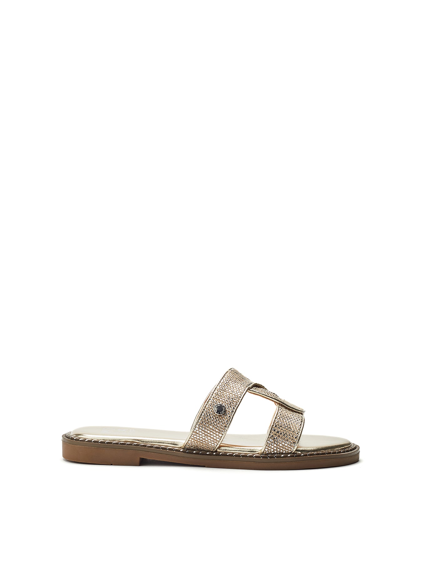 Lupin Leather Flat Sandals Gold