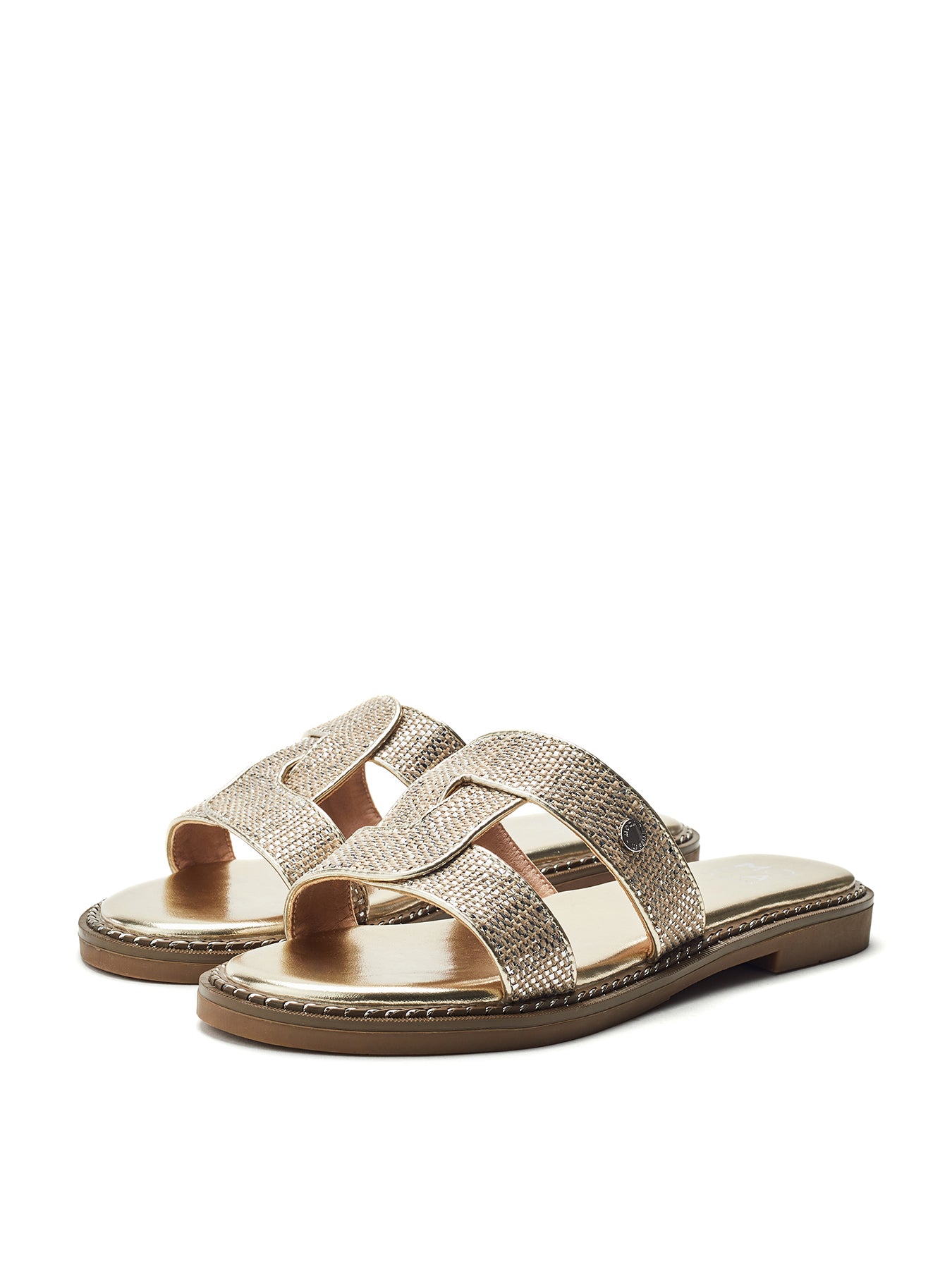 Lupin Leather Flat Sandals Gold