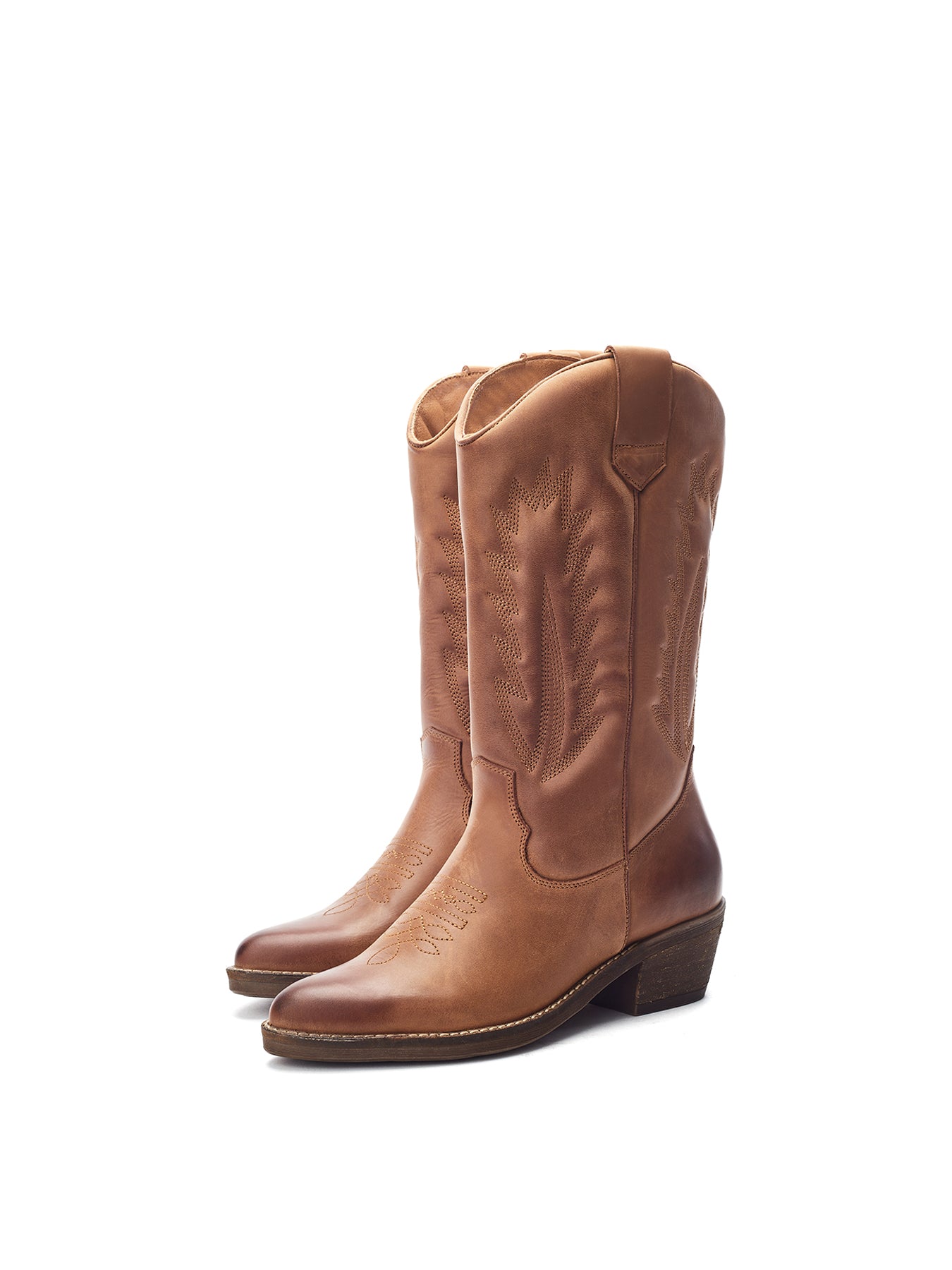 Oka Knee High Leather Boots Tan