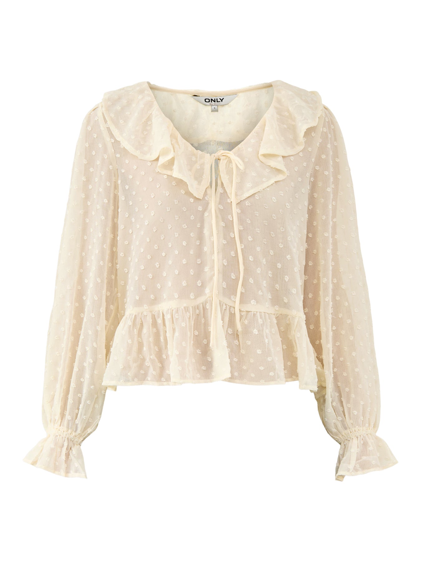 Isla Long Sleeve Frill Dobby Top Cream