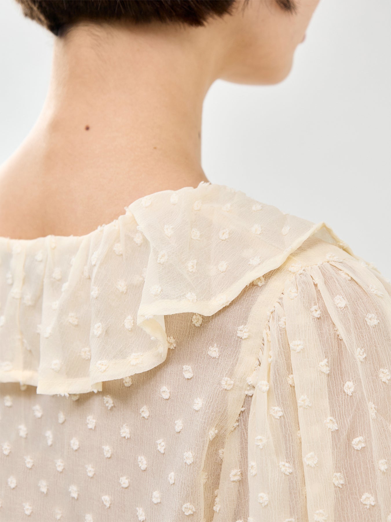 Isla Long Sleeve Frill Dobby Top Cream