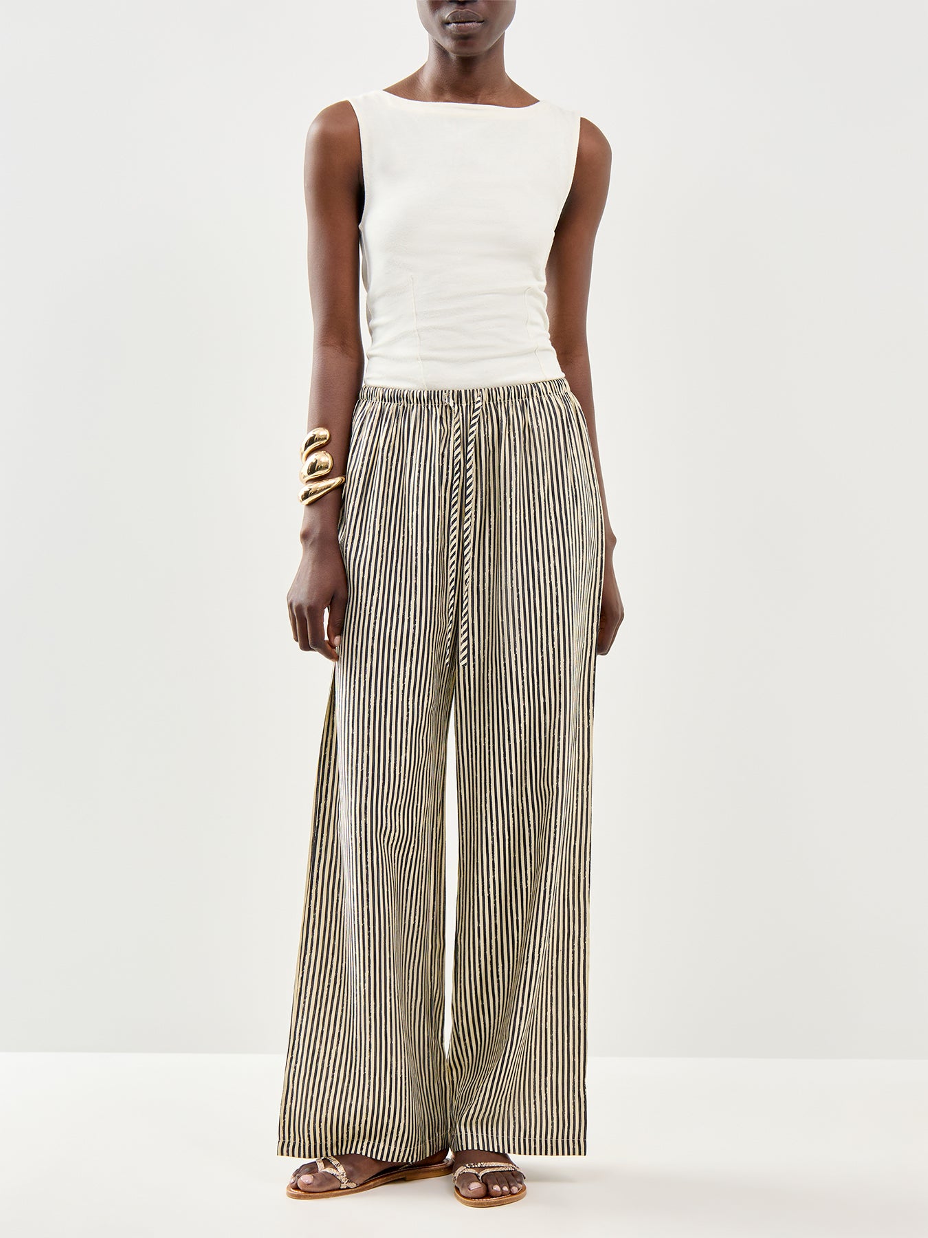 Jeona Stripe Pull Up Pants Striped