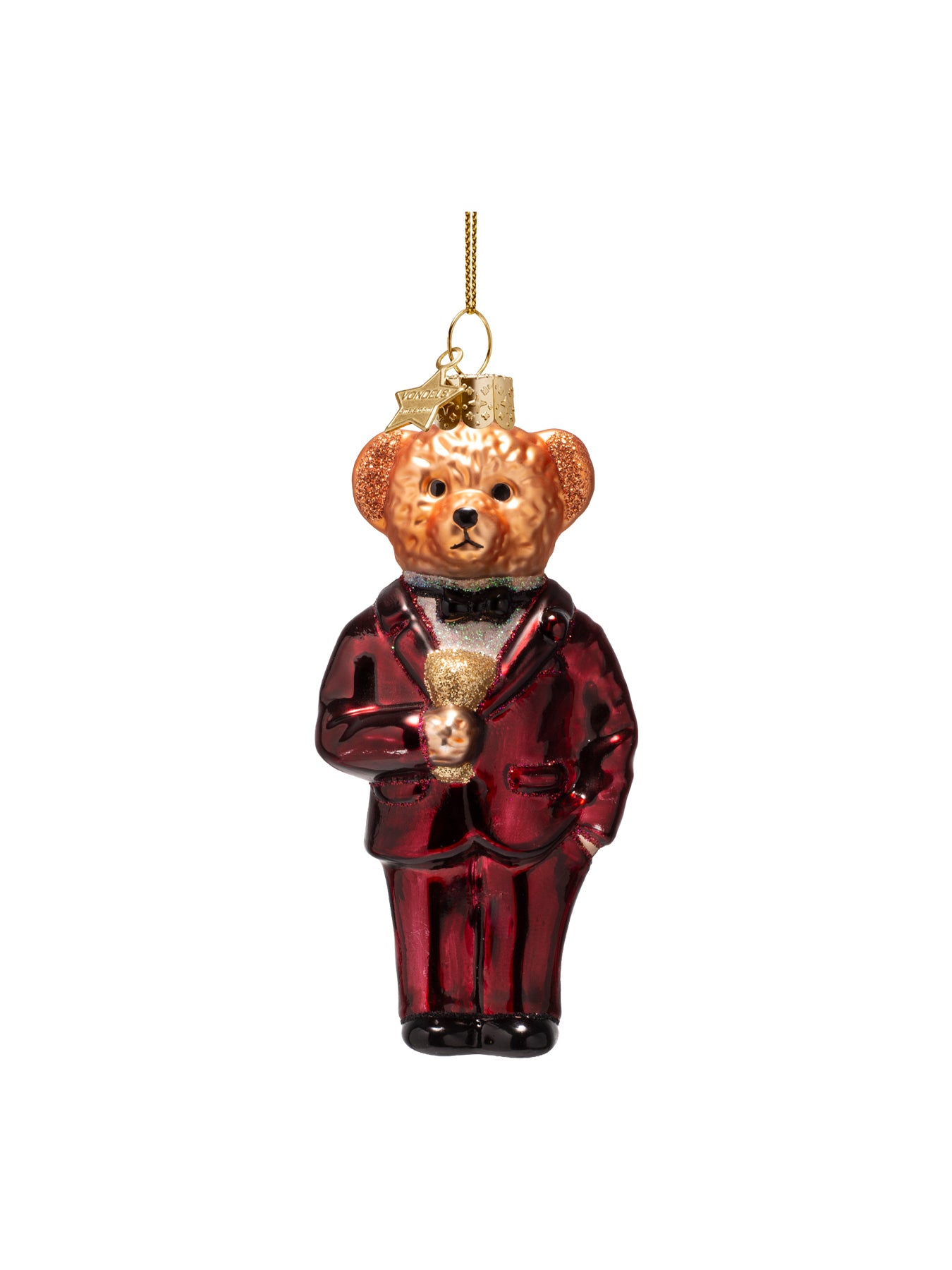 Glass Burgundy Bear Christmas Ornament