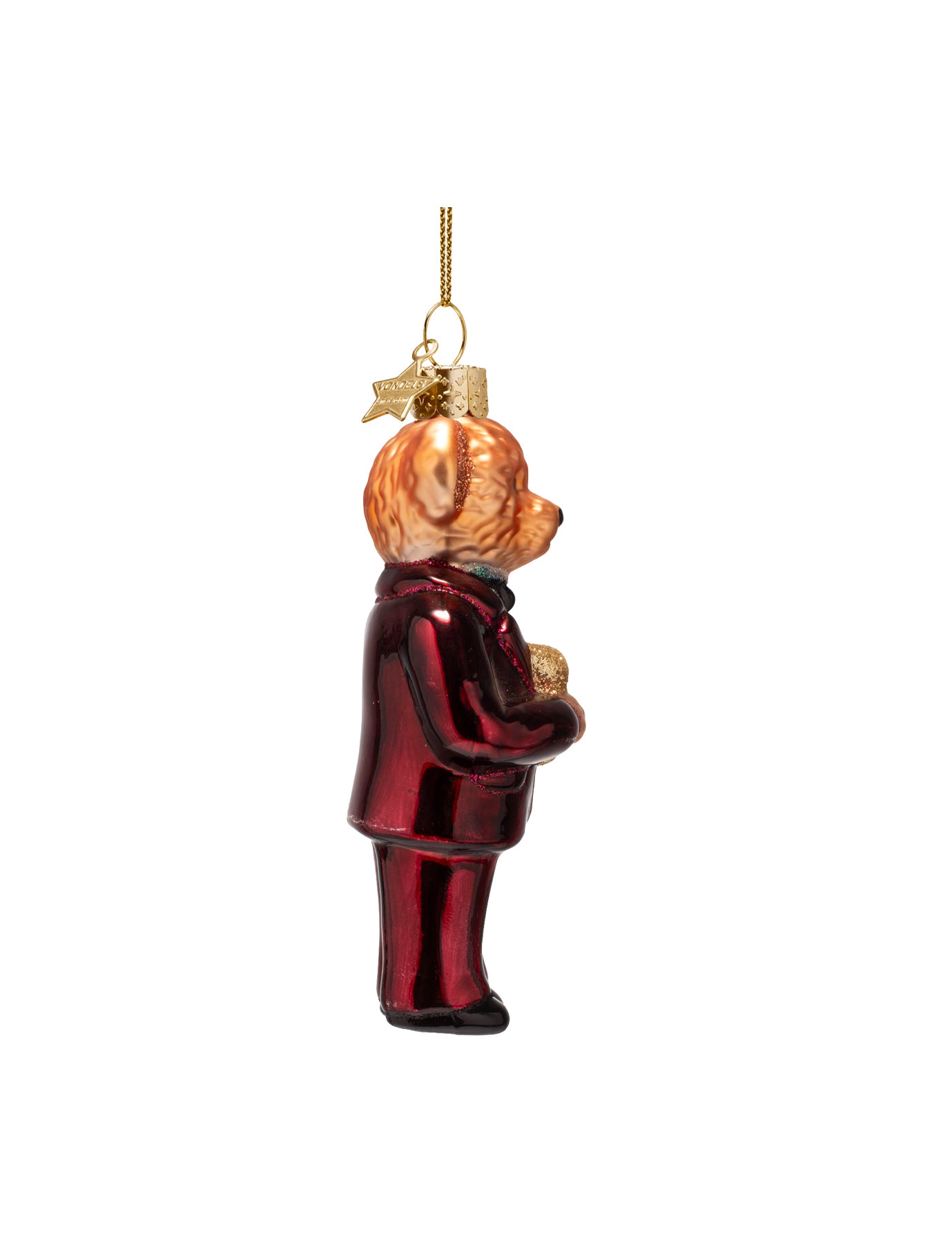 Glass Burgundy Bear Christmas Ornament