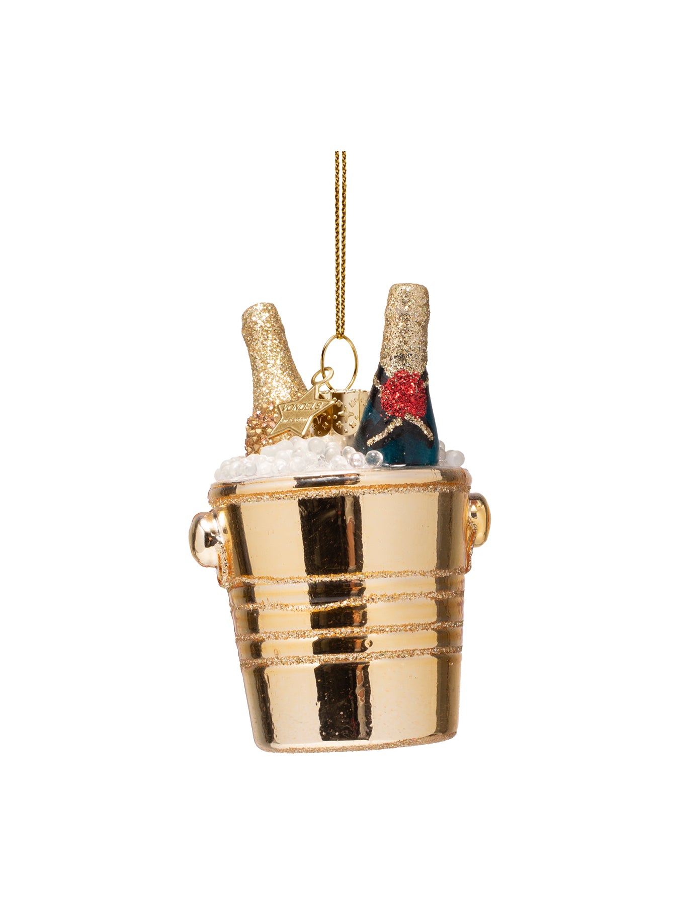 Glass Champagne Bottles in Gold Cooler Christmas Ornament