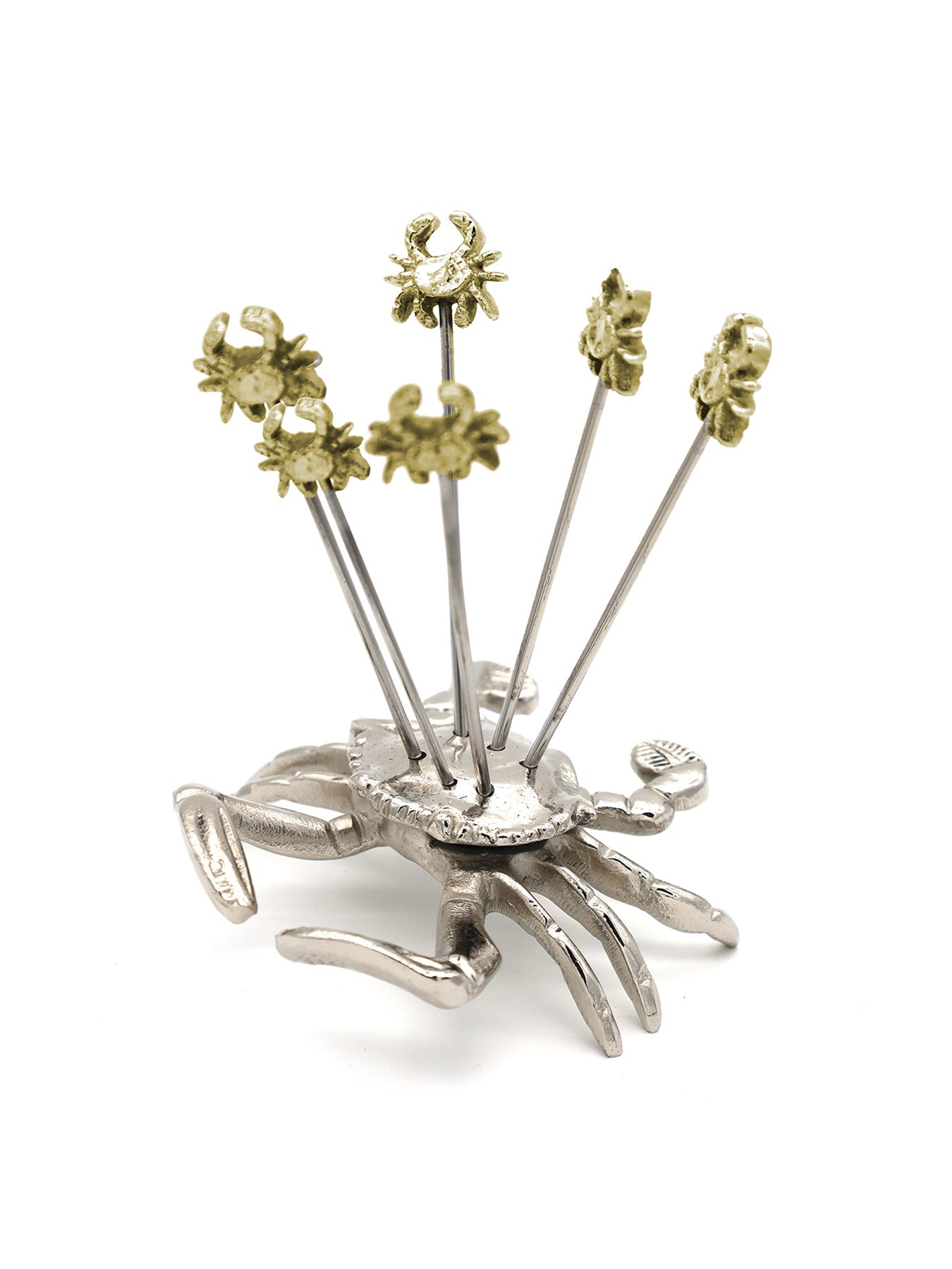 Set of Six Crab Olive Picks with Holder