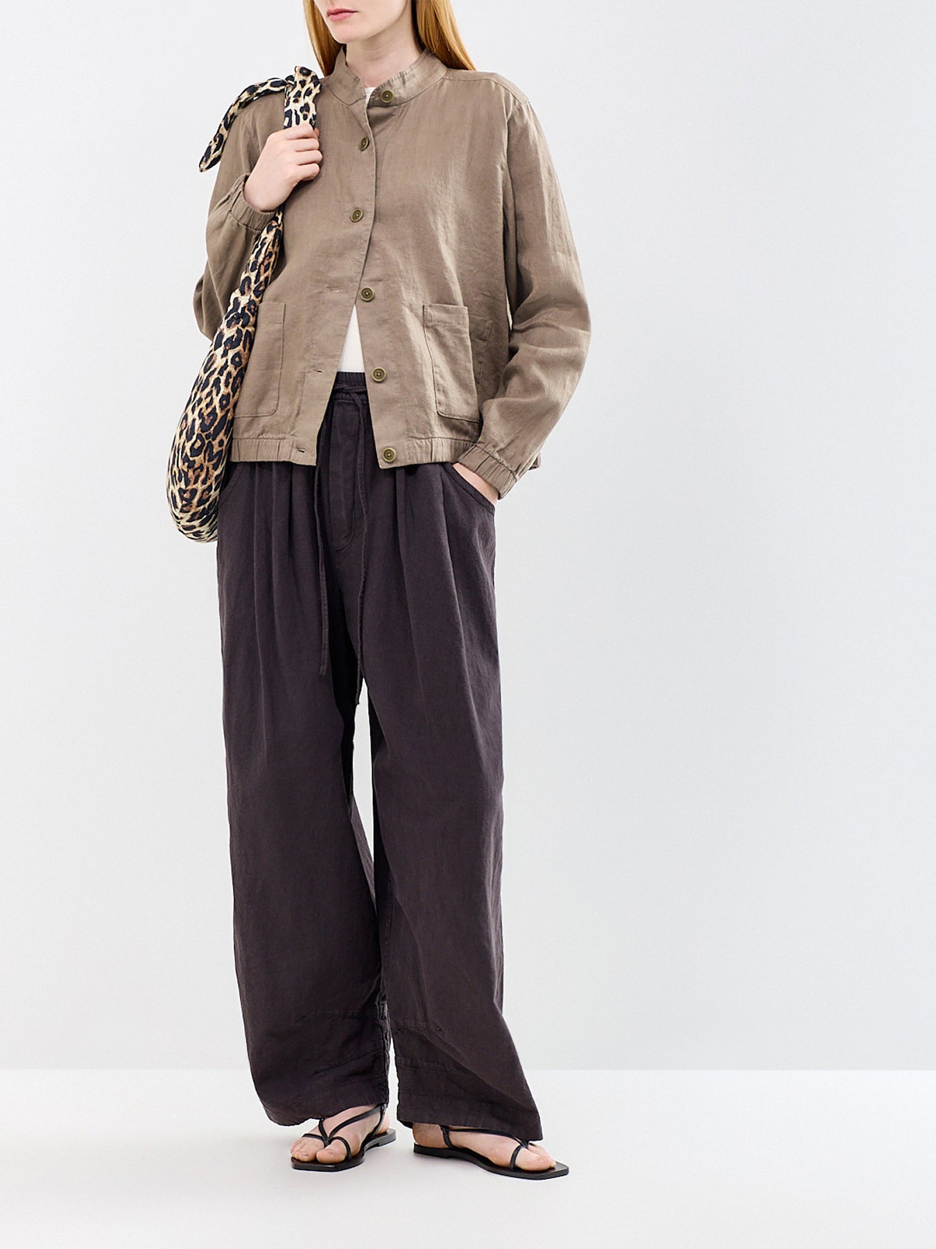 Stand Collar Duster Jacket Brown