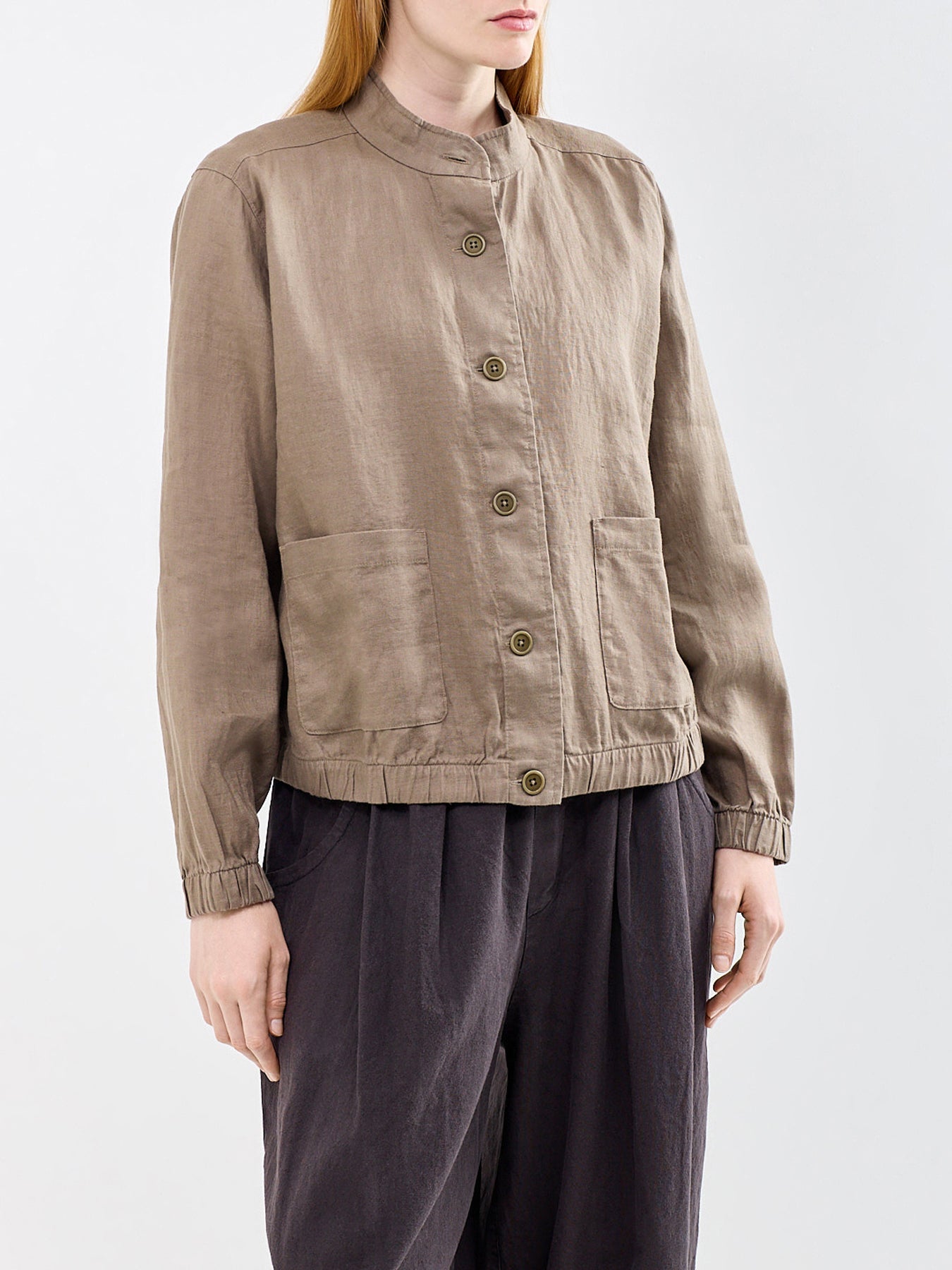 Stand Collar Duster Jacket Brown