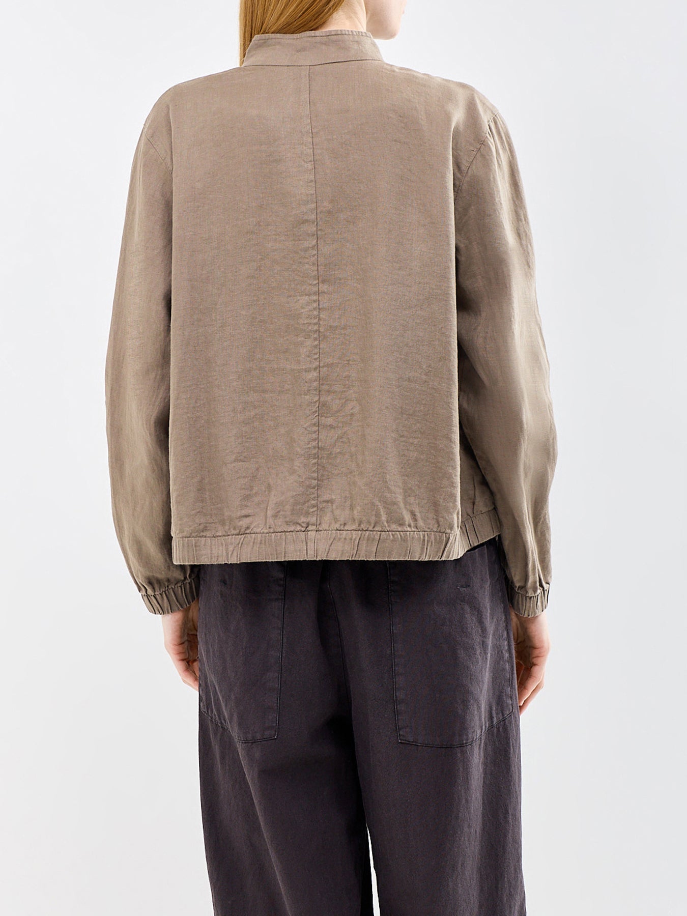 Stand Collar Duster Jacket Brown