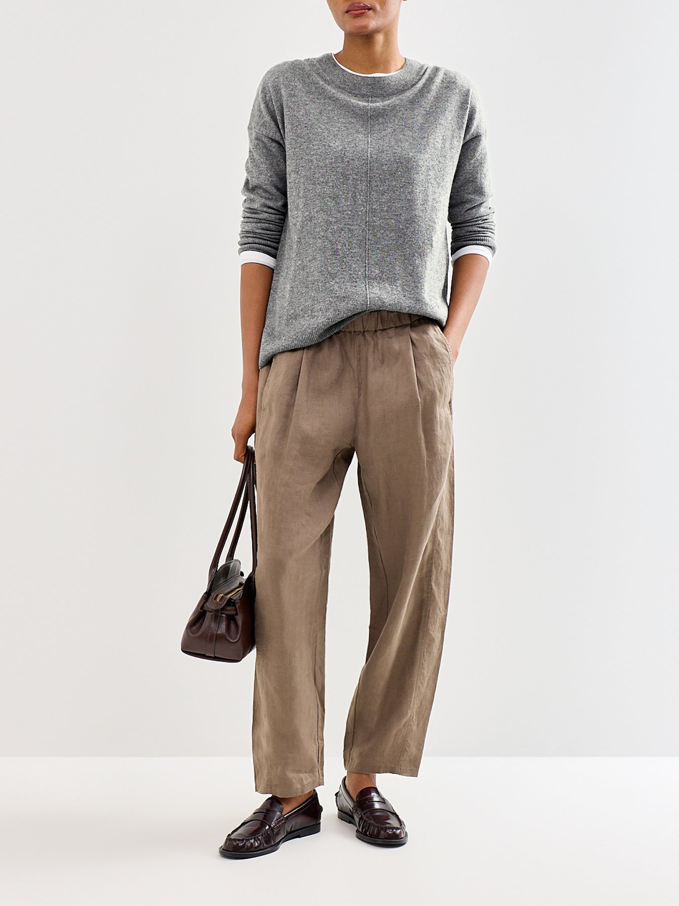 Ankle Pleated Lantern Pant Brown