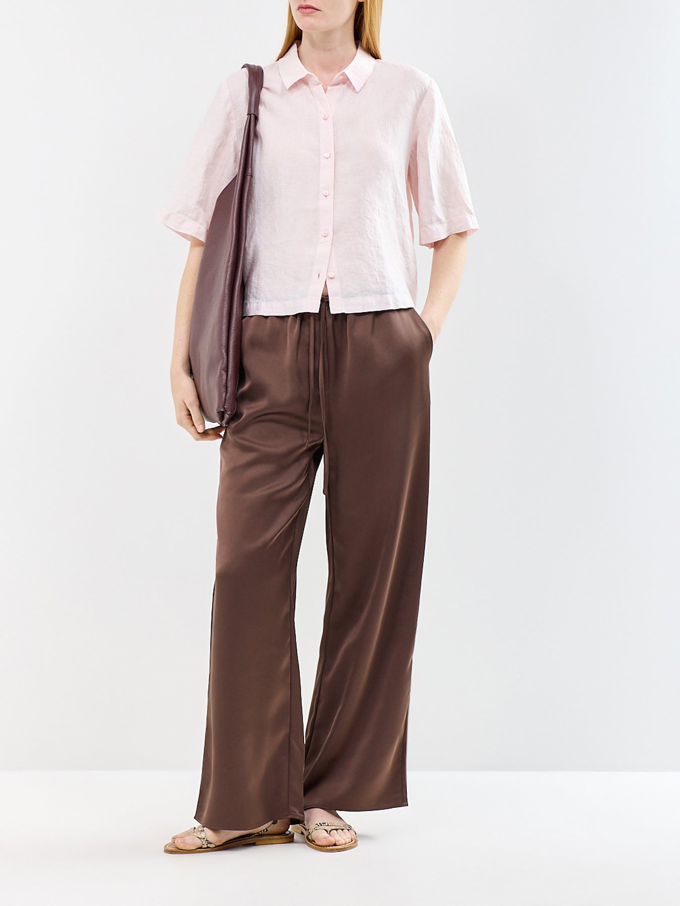 Classic Collar Elbow Sleeve Shirt Pink