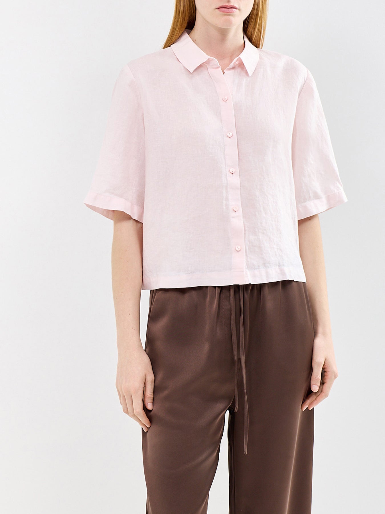 Classic Collar Elbow Sleeve Shirt Pink